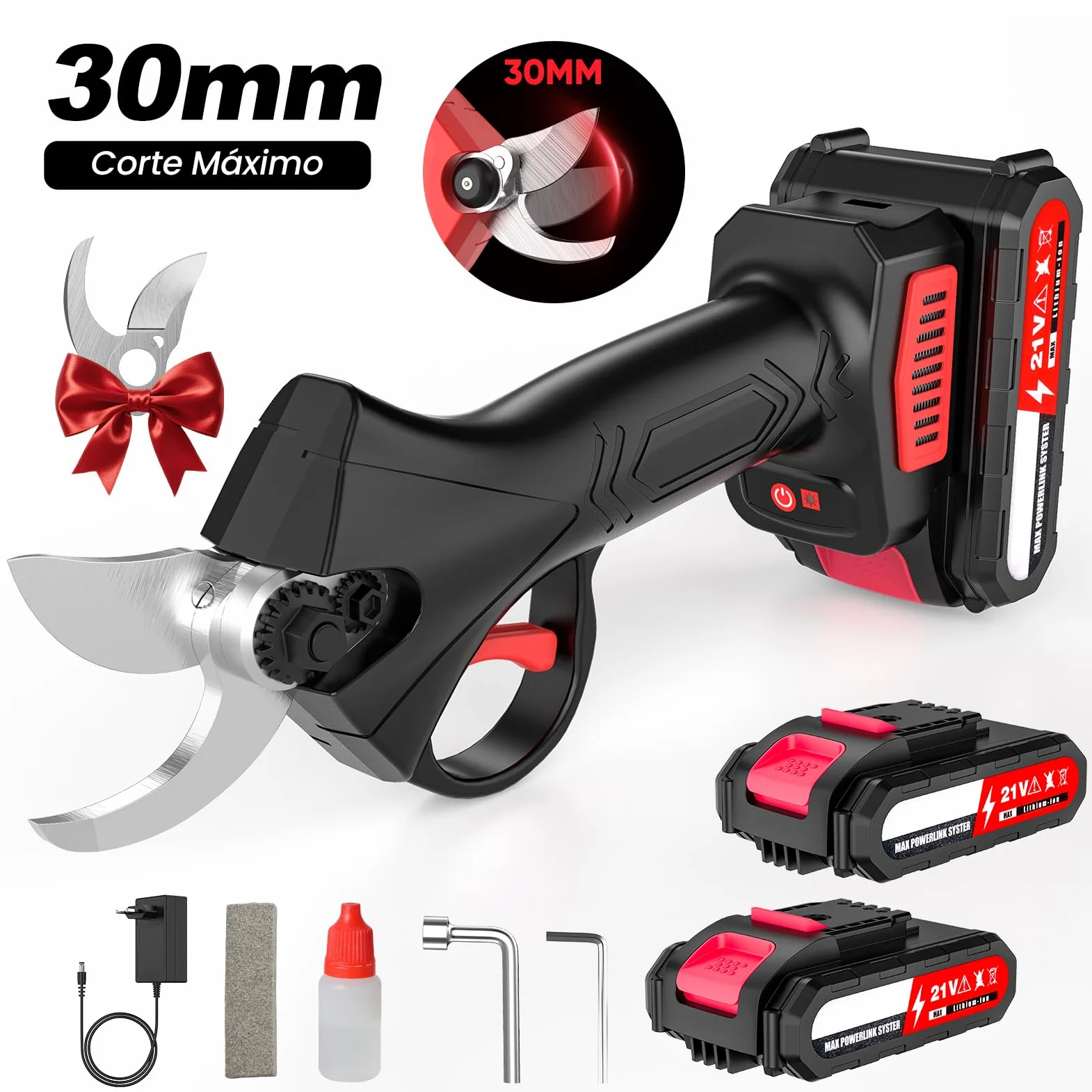 Tijeras de Podar Electricas 30mm Bateria 21V 2x2.0Ah Motor sin Escobillas 0.9kg