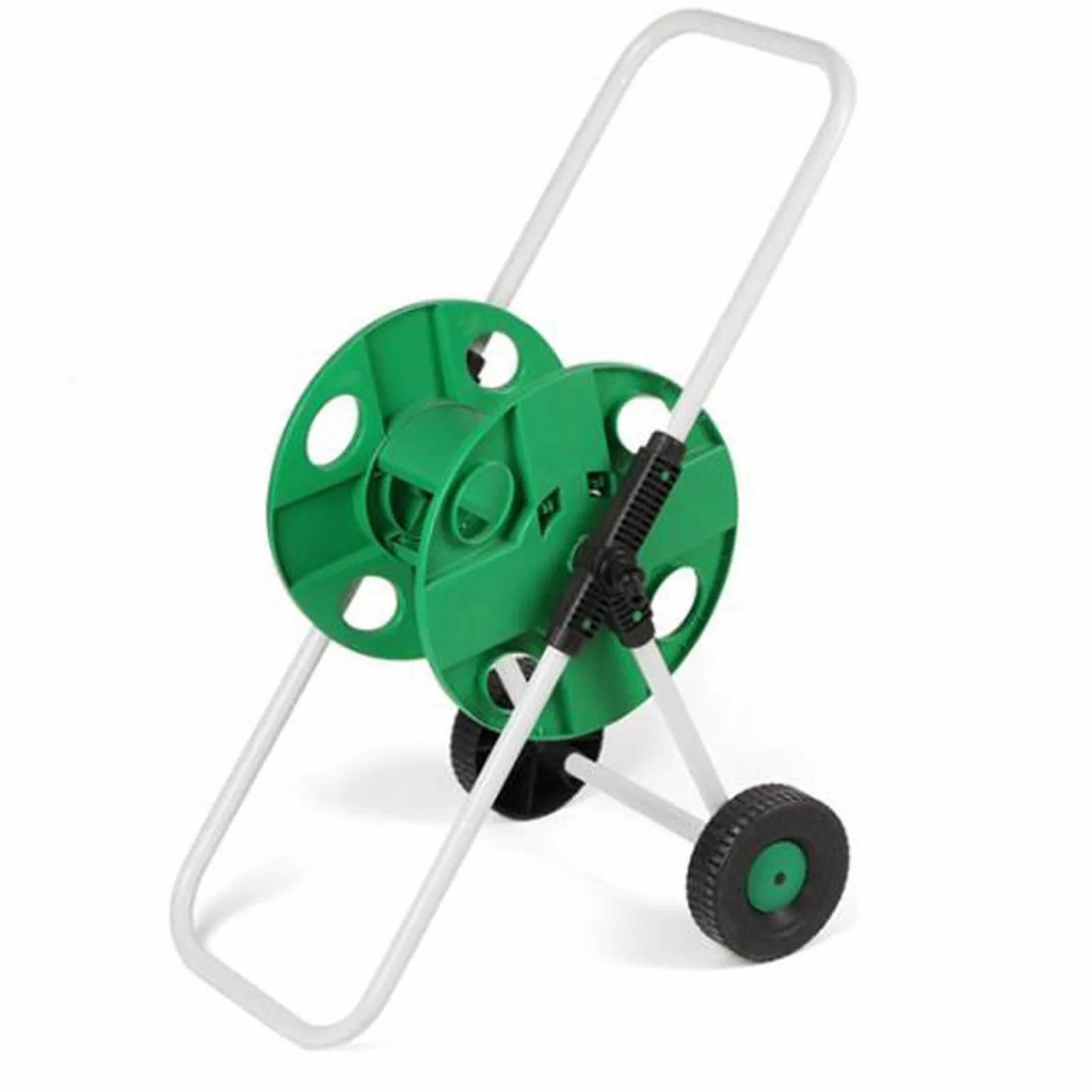 Soporte para manguera de agua resistente, carrito para carrete de manguera de jardín con guía de manguera integrada, soporte móvil con ruedas, capacidad para manguera de 50 m (164 pies) y 1/2", cons