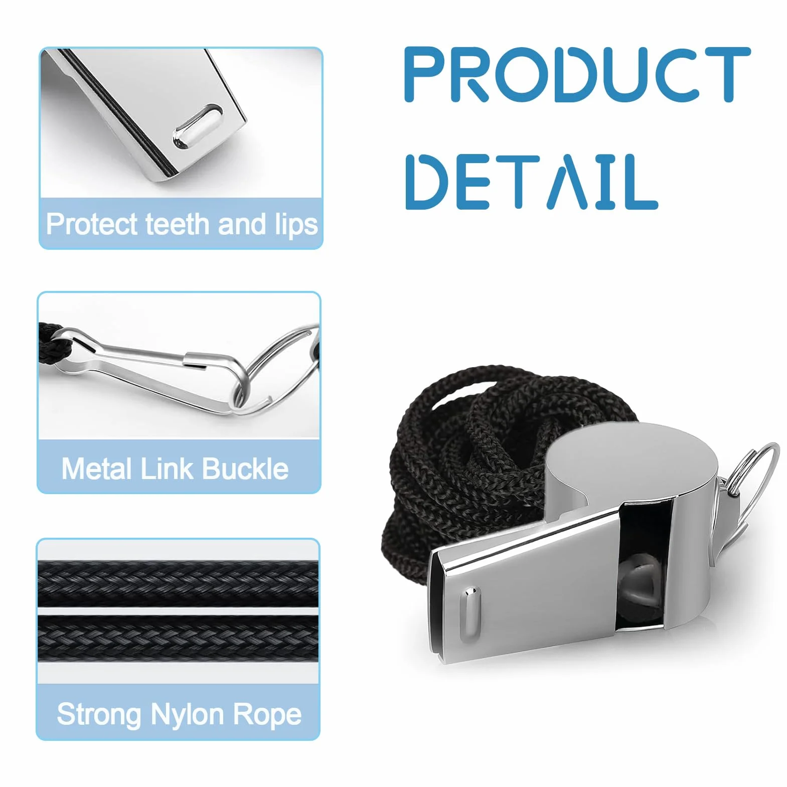 Silbato de Acero Inoxidable Pack 2, Silbato Deportivo con Cordón para Árbitros Entrenadores