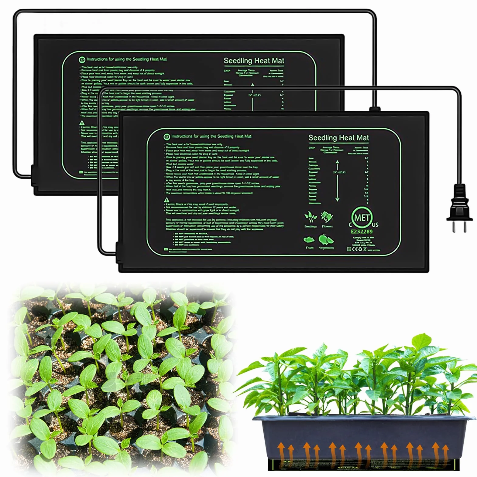 2 Piezas Alfombrilla Térmica Duradera Esterilla Calefactora Estera Térmica De Plántulas Propagador De Invernadero 21 W Propagadores Calentados para Semillas, Germinación, Hidroponía (25 * 52.5cm)