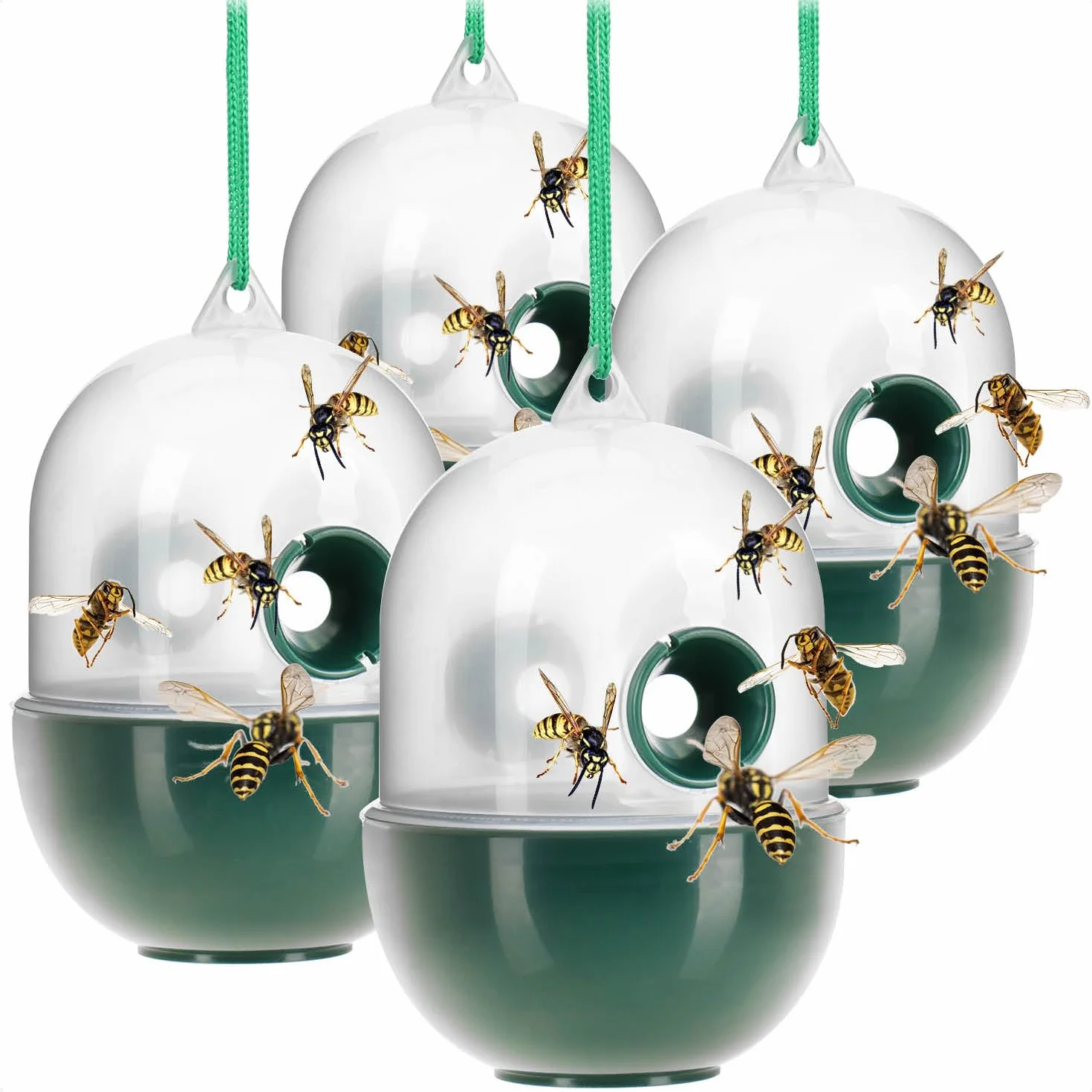 COM-FOUR® Trampa para Insectos 4X - Trampa Viva para Colgar - Protección contra Insectos para Exteriores respetuosa con los Animales - Atrapa Insectos de plástico (04 Piezas - Transparente 12cm)