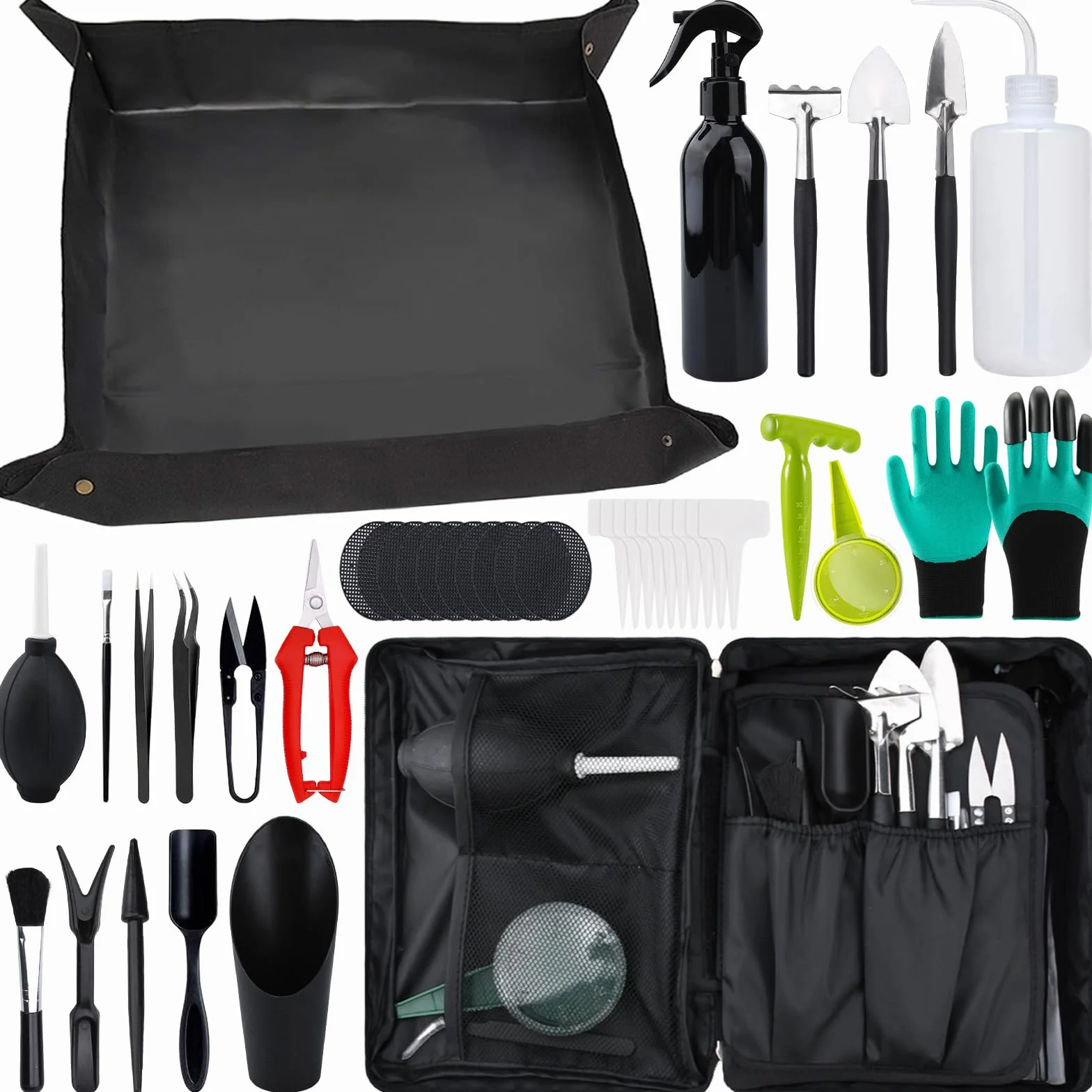 JOYBOY Juego de Herramientas de Jardín,Mini Herramientas de Jardinería,Estera para Plantas de Jardín,Kit de Jardinería Bolsa de Jardín,Herramientas para Plantas Suculentas Set,Herramientas Bonsai Kit