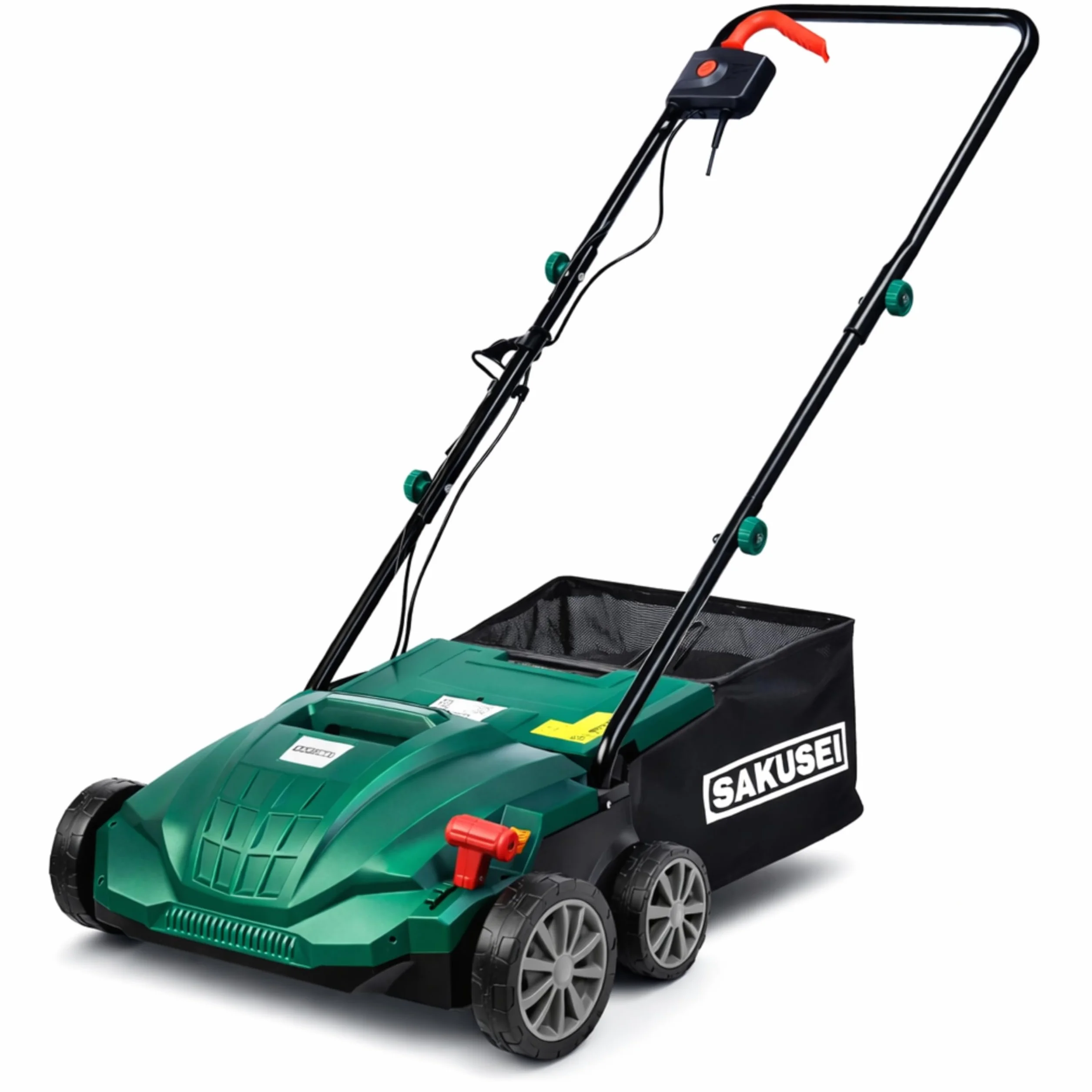 Escarificador/rastrillo/aireador eléctrico 1500 W, eliminación de hojas muertas y musgo, aireador de tierra, bolsa de 30 litros, cable 10 m