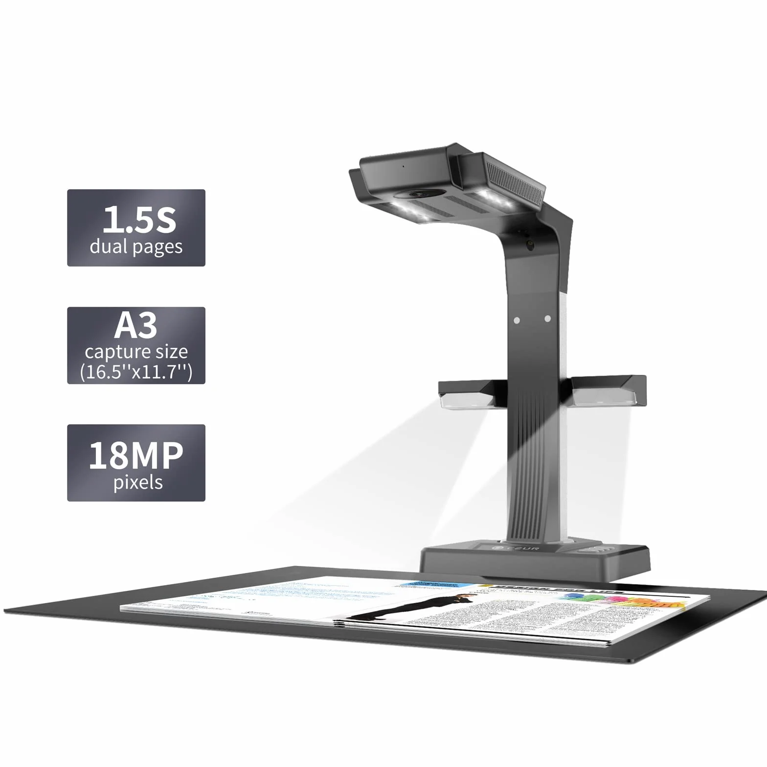 CZUR ET18 Pro Escáner de Libros y Documentos Profesional HD 18 Megapíxeles A3 OCR