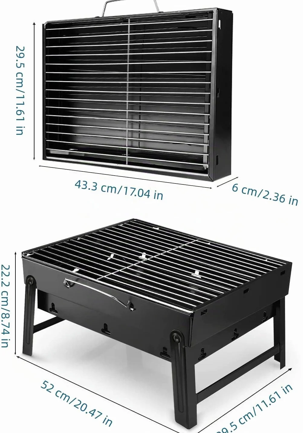 Uten Barbacoas Portátiles de Carbón, Parrilla de Acero Inoxidable para Ahumar y Acampar al Aire Libre, Char Broil BBQ Pit Grill (Mediano), Negro