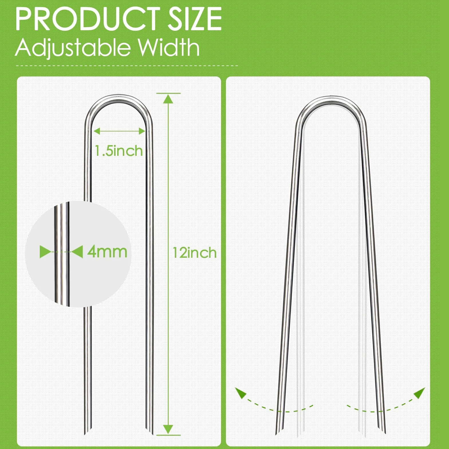 Estacas de jardín de 12 pulgadas, paquete de 100 grapas galvanizadas resistentes de calibre 11 en forma de U para decoraciones al aire libre, estacas de tierra para tela de barrera de malezas, tubos