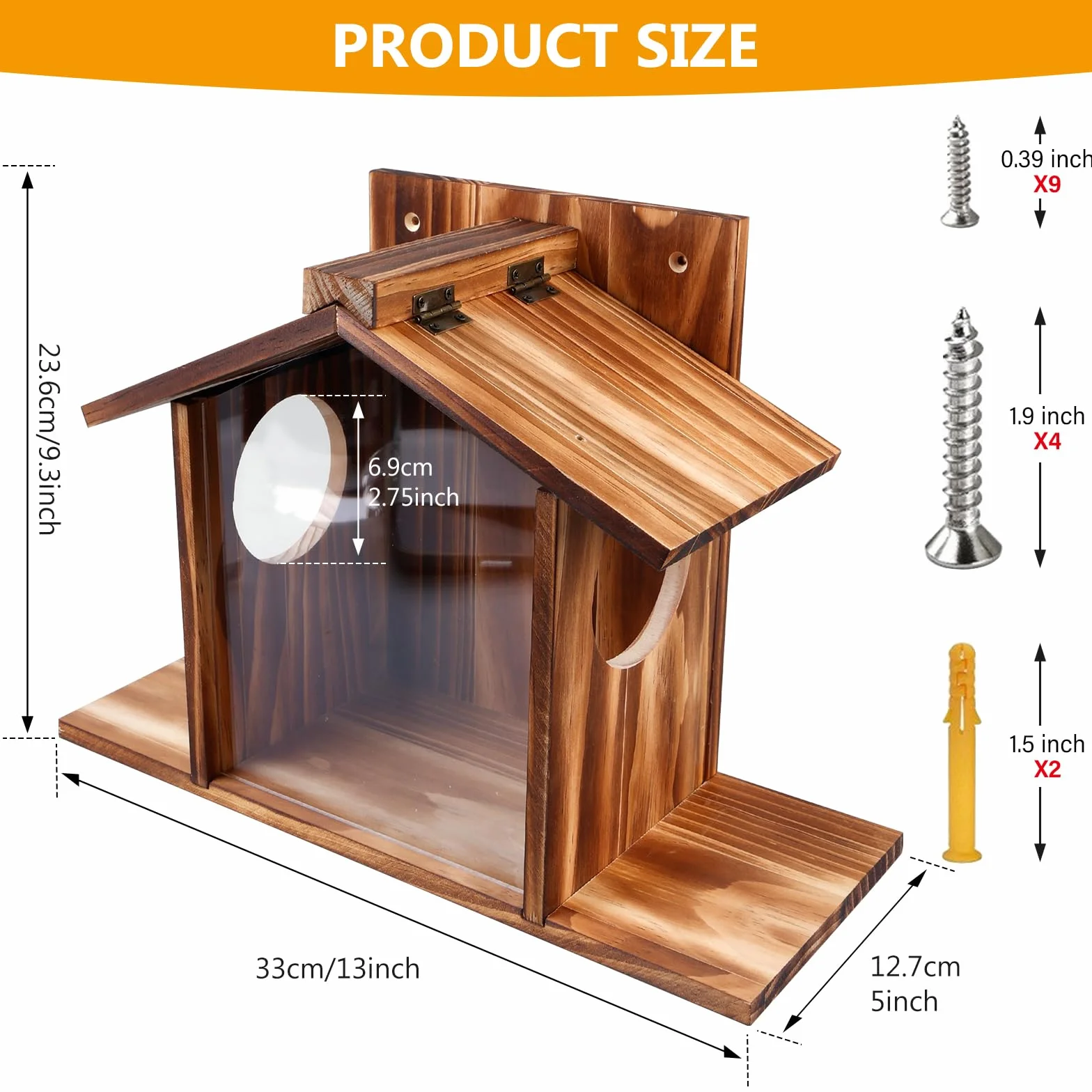 Comedero de madera para ardillas, resistente a la intemperie, con 2 entradas y plataformas de asiento, casa para ardillas