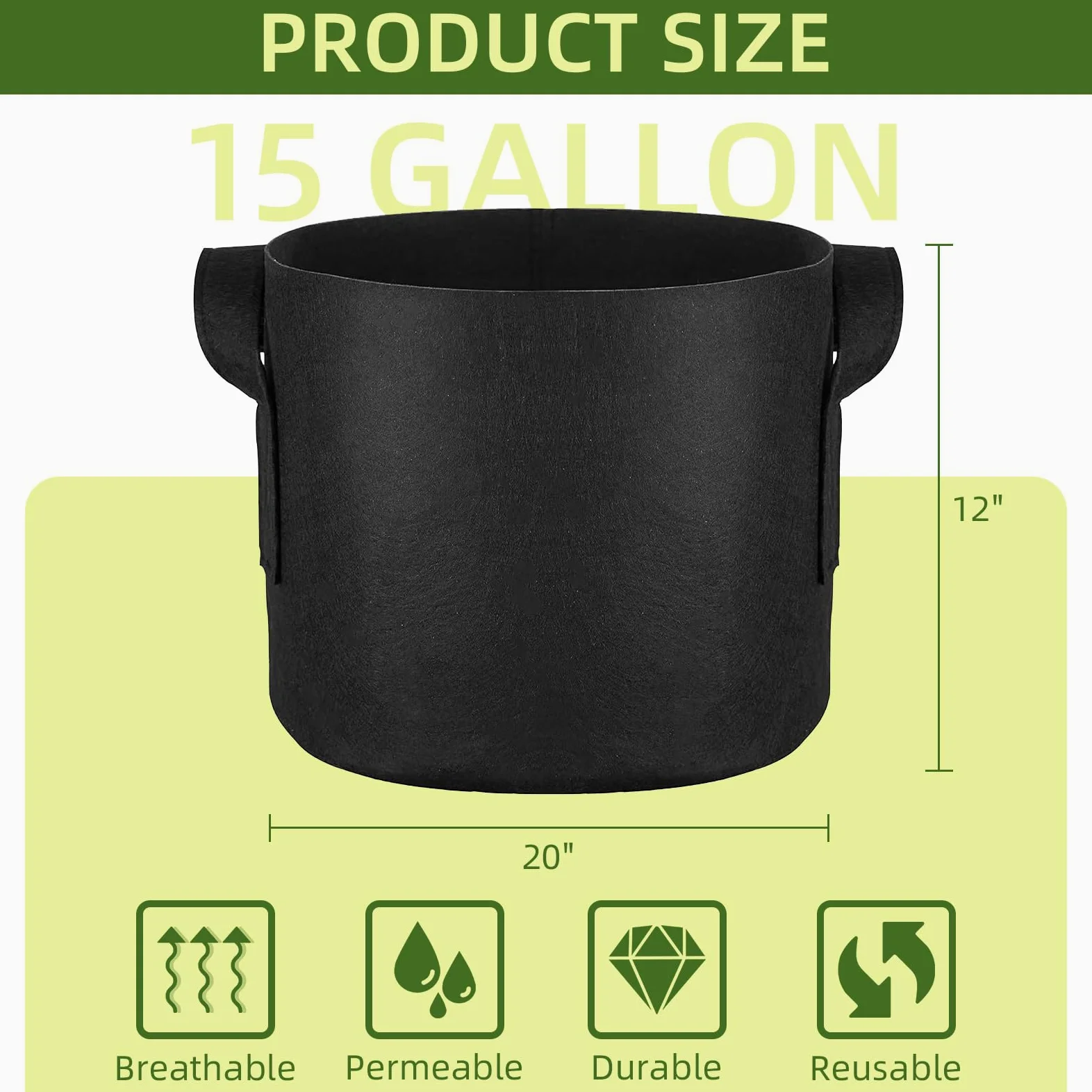 Paquete de 24 bolsas de cultivo de 15 galones, macetas de tela de aireación gruesa resistente con asas para verduras/flores/plantas