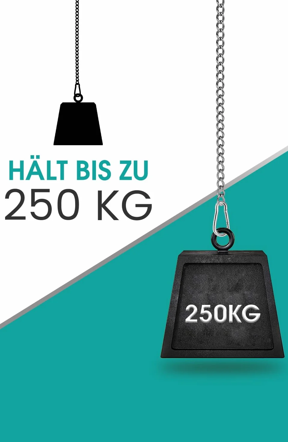 Cadena para Silla Colgante, Cadena de extensión para Silla Colgante, extensión de Cadena para Saco de Boxeo de 66 cm con Dos mosquetones, Carga hasta 250 kg