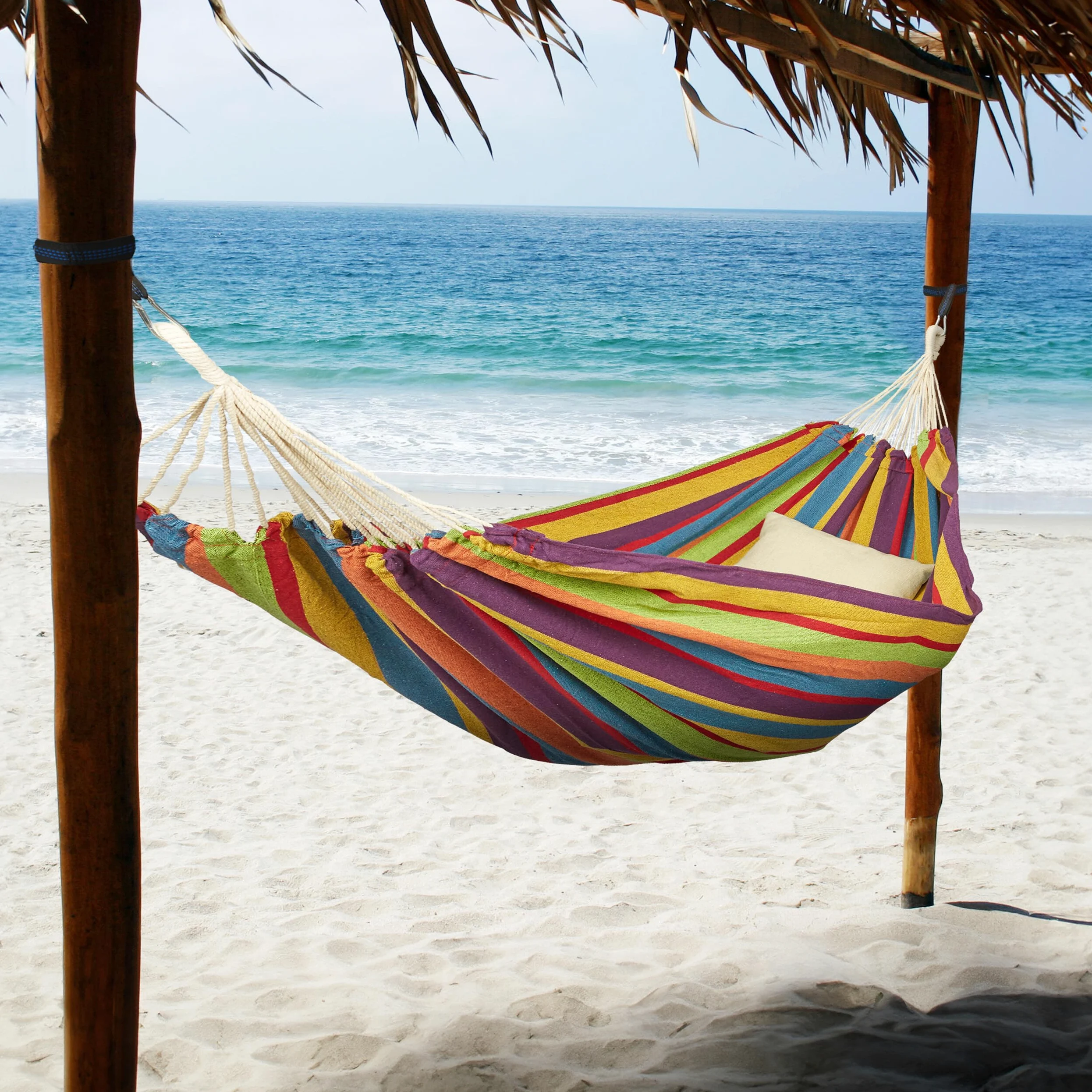 Relaxdays Hamaca de Algodón, 150 x 190 cm, con Set de Fijación, hasta 300 kg, Portátil, Cama Colgante, Multicolor