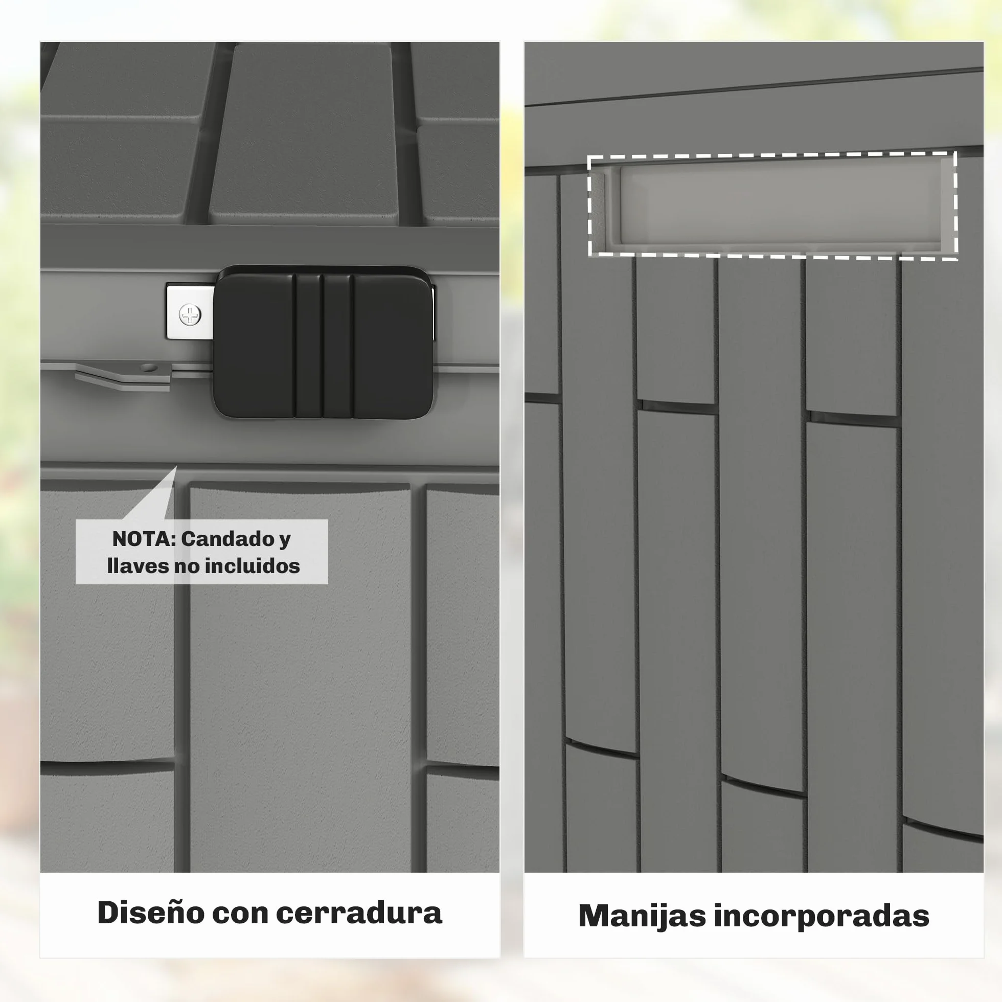 Outsunny Arcón Exterior Capacidad 114L, Baúl de Almacenaje Exterior de Resina Resistente al Agua y a los Rayos UV, con Cerradura para Jardín, Terraza, Patio, 56x44x54 cm, Gris