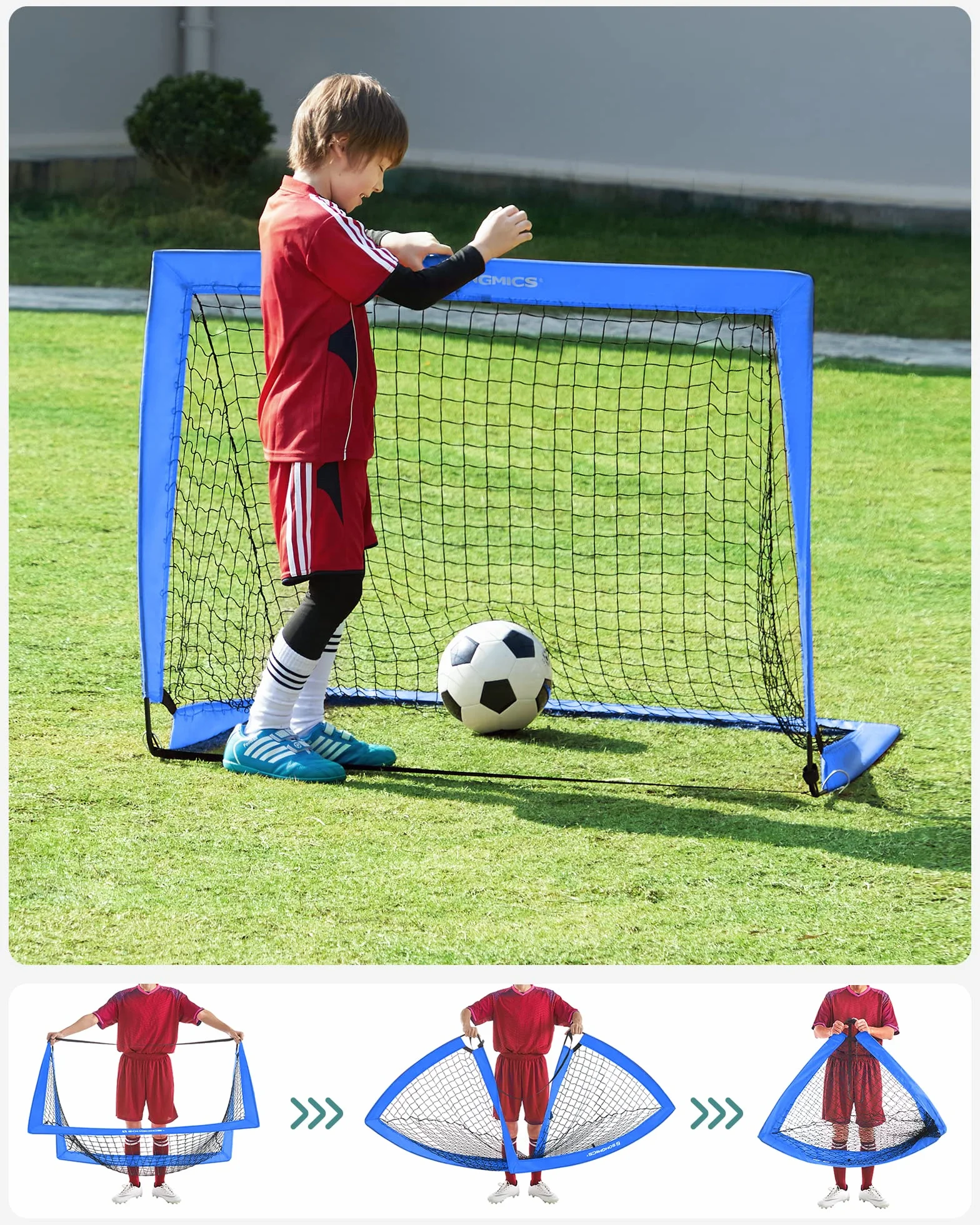 SONGMICS Porterías de Fútbol Plegables para Niños, Fibra de Vidrio Elástica, Tela Oxford, Juego de 2