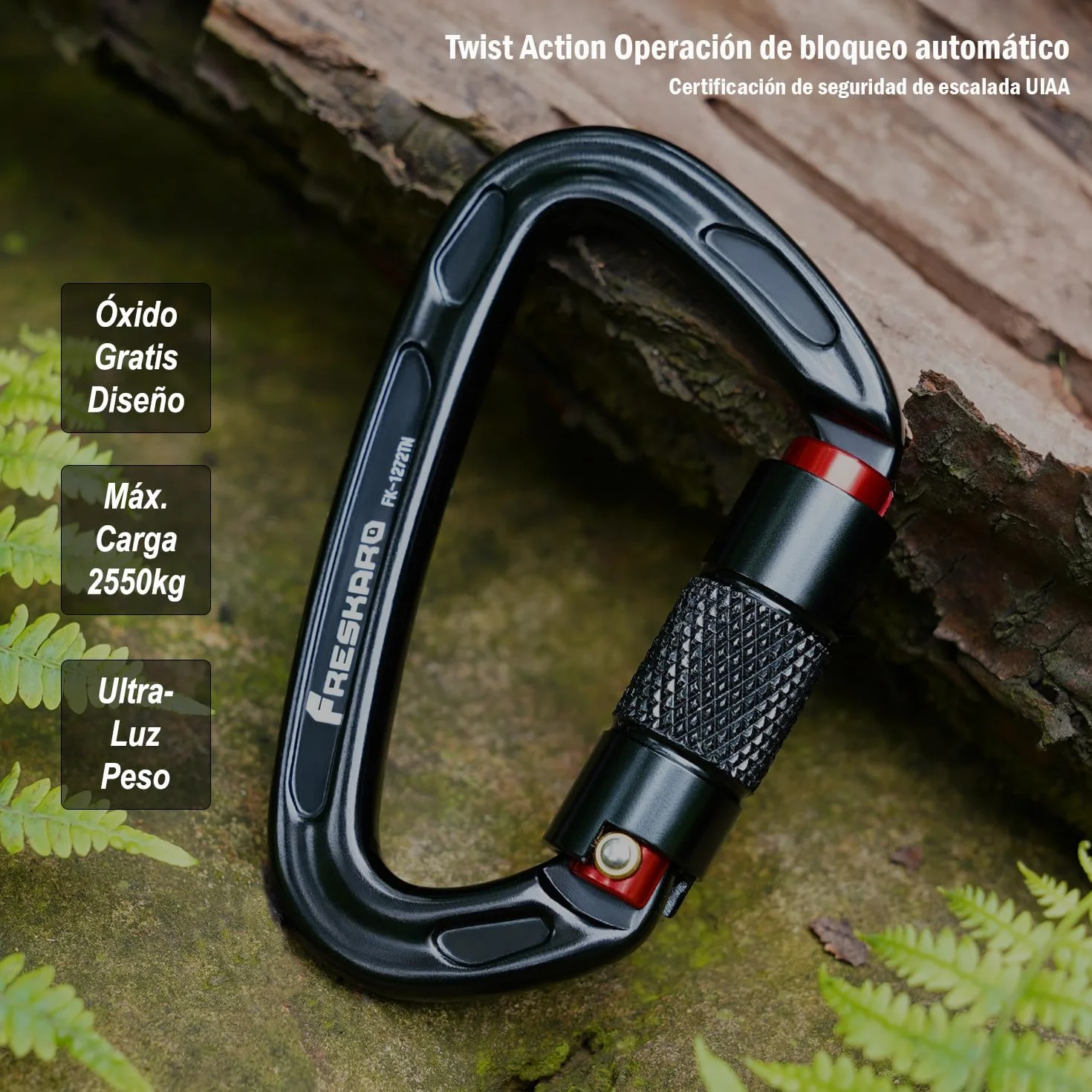 FresKaro Mosquetón de Escalada 25kN Twistlock Grande 10cm Cierre Rápido Resistente 2550kg