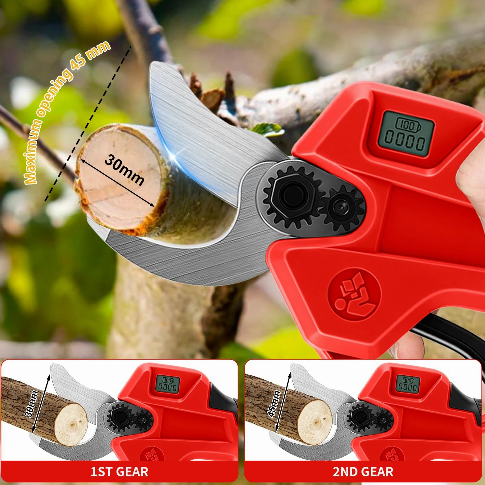 Tijeras de podar sin escobillas Milwaukee M18, 2 velocidades, pantalla digital, corte 30 mm