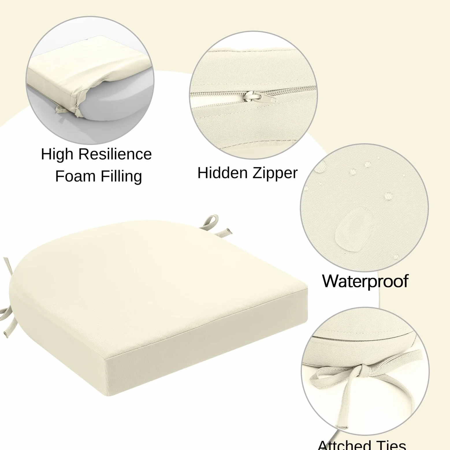 Juego de 2 cojines para sillas de jardín de exterior de 7 cm de grosor, impermeables, con lazos, para muebles de exterior, almohadillas para sillas de comedor en forma de U, 50 x 50 cm
