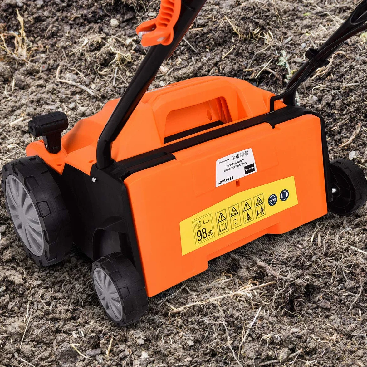COSTWAY Escarificador Eléctrico 2 en 1, Aireador de Césped con Cable de 12 Amperios, Capacidad de Bolsa 30L, Desmalezador Ajustable de 3 Posiciones y 2 Cuchillas Extraíbles (40L, Naranja)