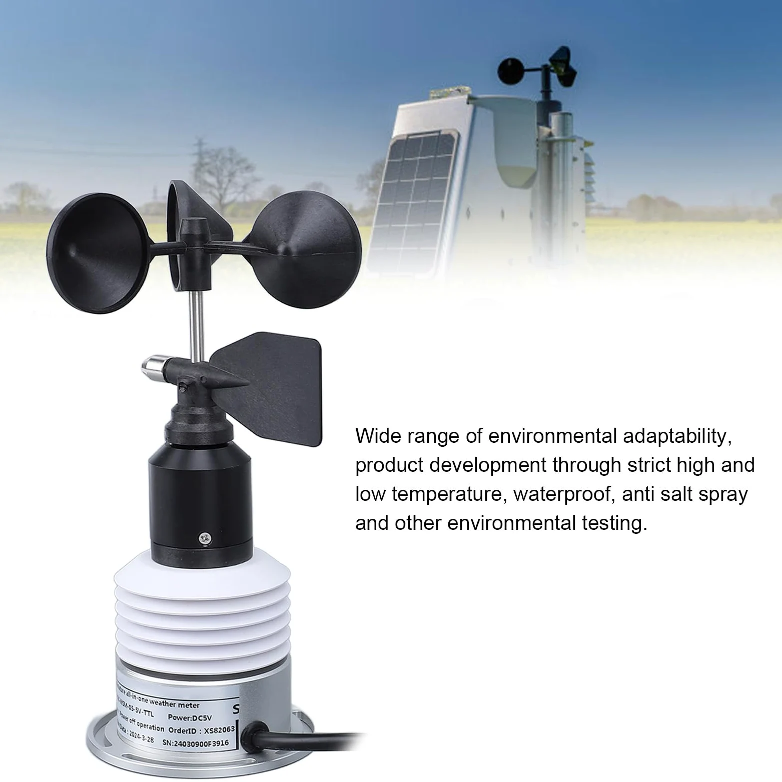 Medidor Meteorológico 5 en 1 Estación Meteorológica Compacta para Agricultura Silvicultura y Medición Ambiental con Sensor de Viento Direccional