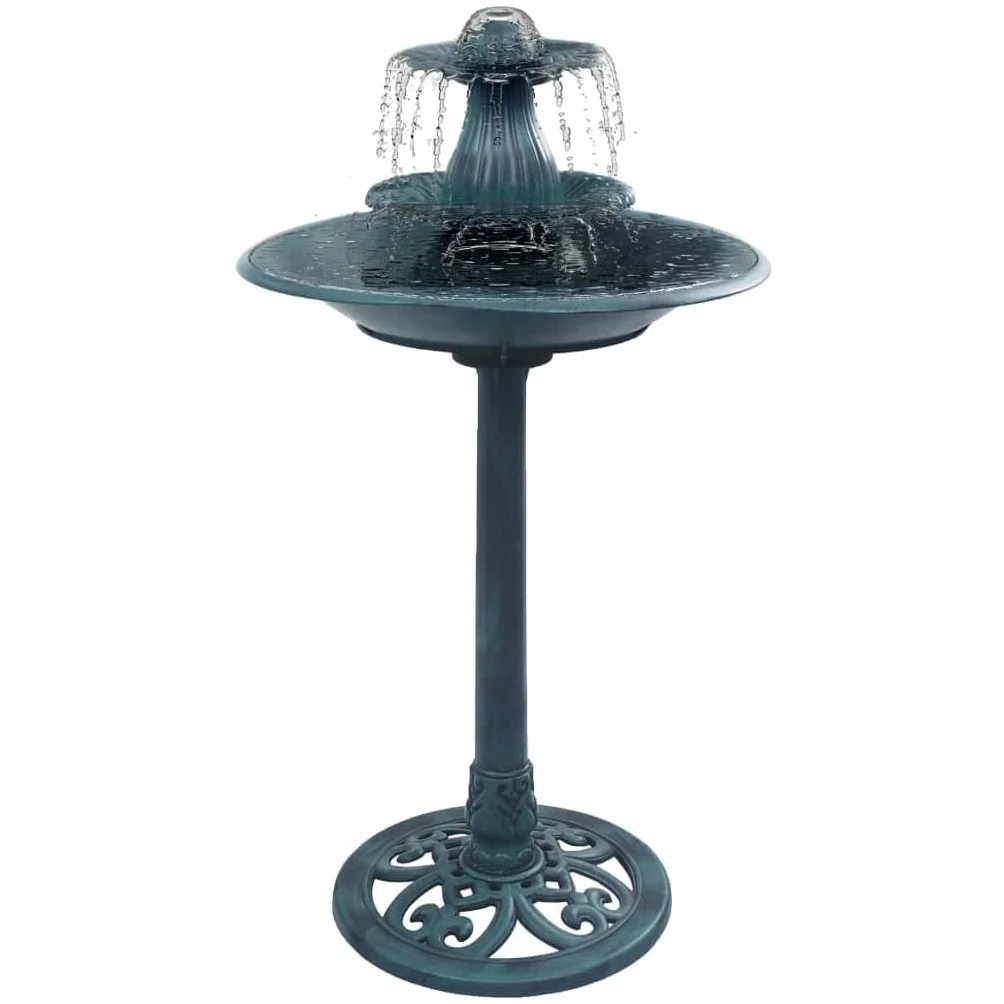 vidaXL Fuente de Jardín para Pájaros Bellamente Diseño Decorado de Patio Balcón Pequeña Fuentes de Agua Exterior Plástico Verde 50x91 cm