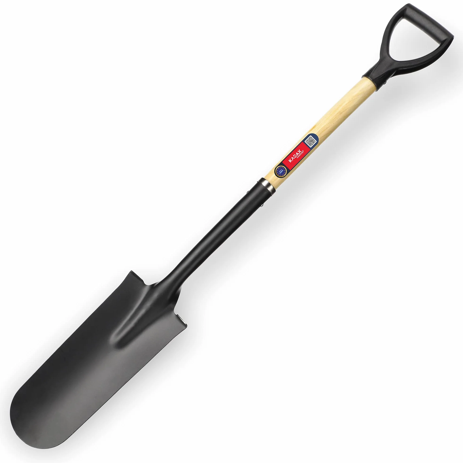 KADAX Pala de Drenaje Con Mango en D de Madera - Acero Puntiaguda para Cavar Hoyos, Plantación de Árboles y Arbustos (120 cm)
