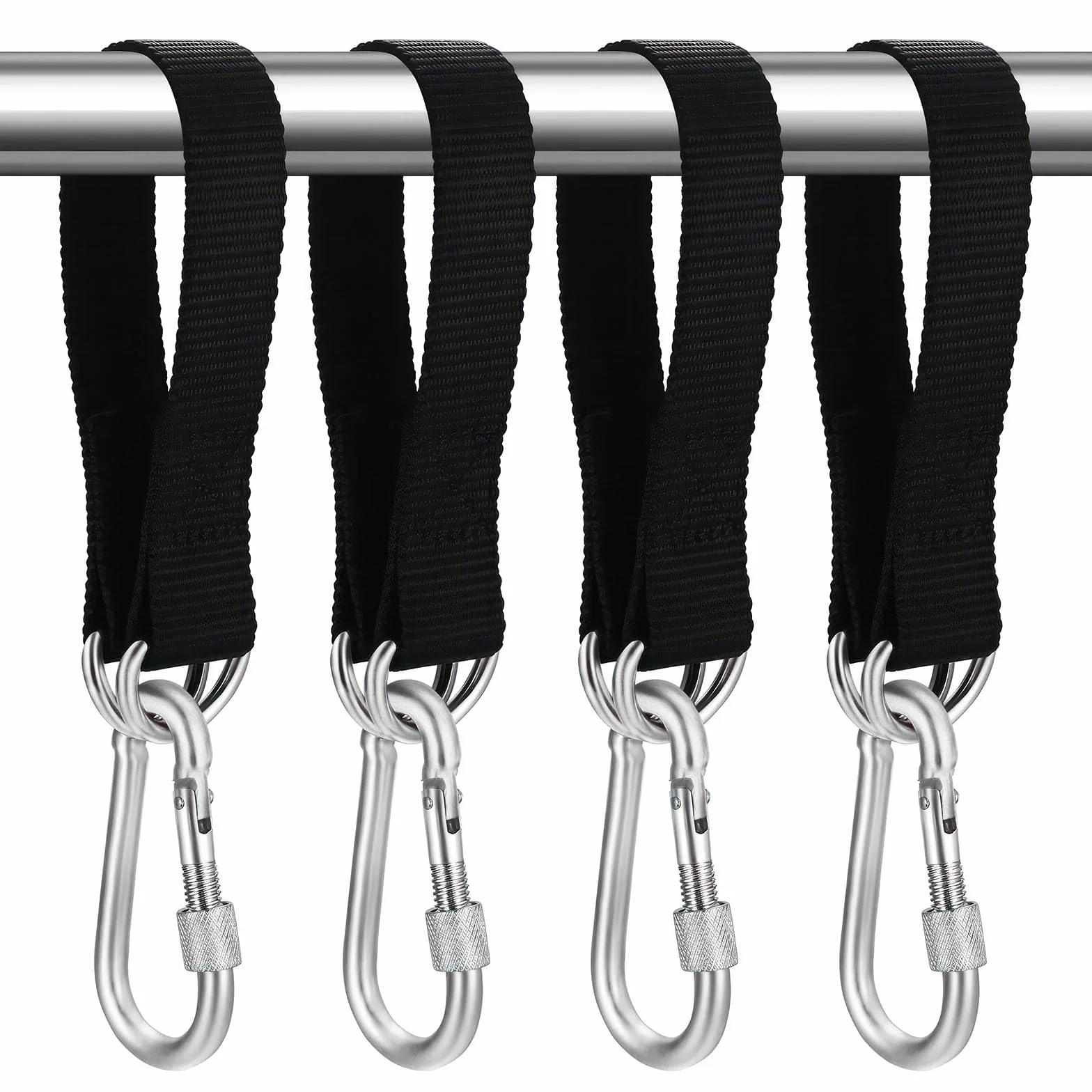 4 Set di Correas de Hamacas, 30 cm x 25 mm Cinturón de Suspensión de Hamaca Correas de árbol, Kit de Correas de Columpios de Árbol Hamacas, con 4 Mosquetón y 4 Anillos en D