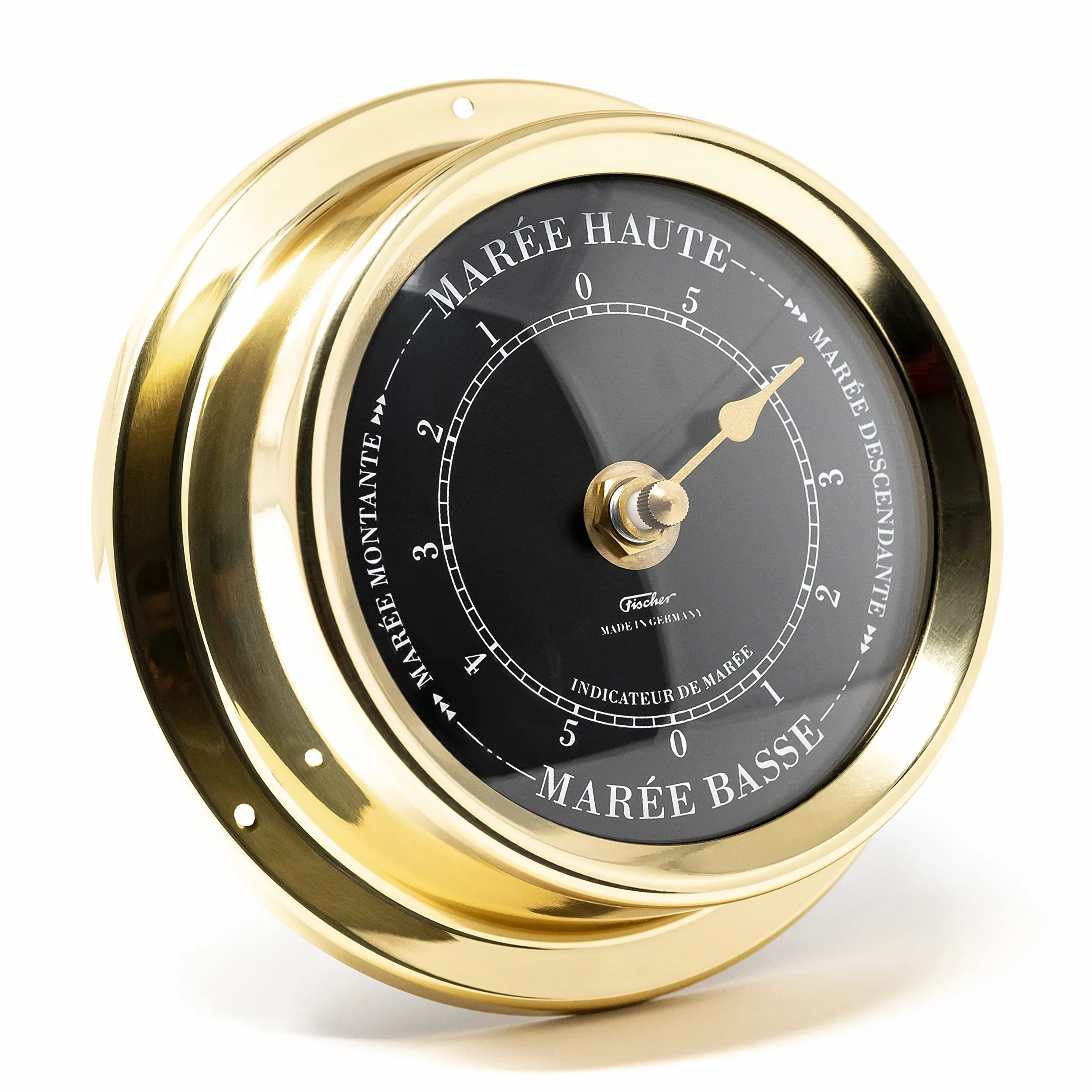 Fischer 1508TD-45.6 Reloj marítimo de marea 125 mm esfera negra caja de latón fabricado en Alemania