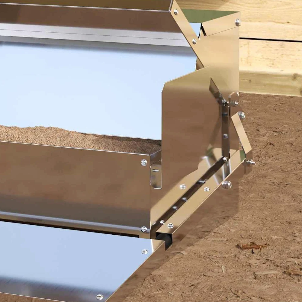 Comedero para patadas de pollo de acero galvanizado plateado, 50 x 40 x 29 cm, capacidad de 2 kg, resistente a la intemperie, con pedales de apertura automática para interior y exterior