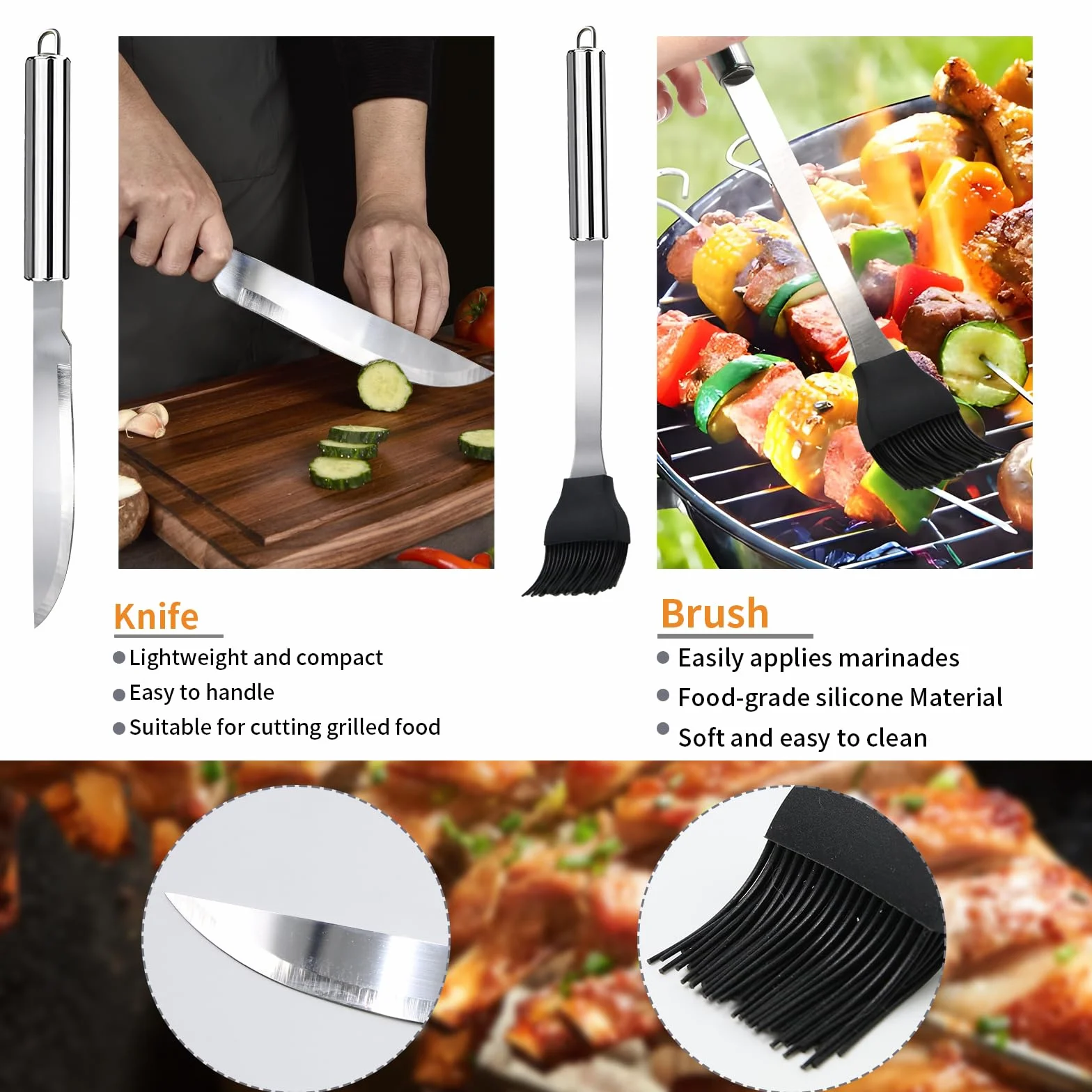 JUAUO 11Pcs Juego de Utensilios Barbacoa de Acero Inoxidable Profesionales Accesorios Barbacoas - Kit Barbacoa Prácticas con Bolsa Portatil - Herramientas Parrilla BBQ para Camping Picnic Exterior