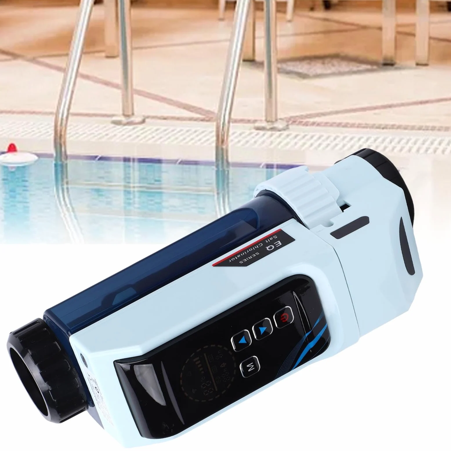 Clorador Salino Inteligente para Piscina, Producción de 32G/h Cl con Placas Ti Autolimpiantes Control WiFi Salida Ajustable 20-100% para SPA Natación Tanque de hasta 160m³