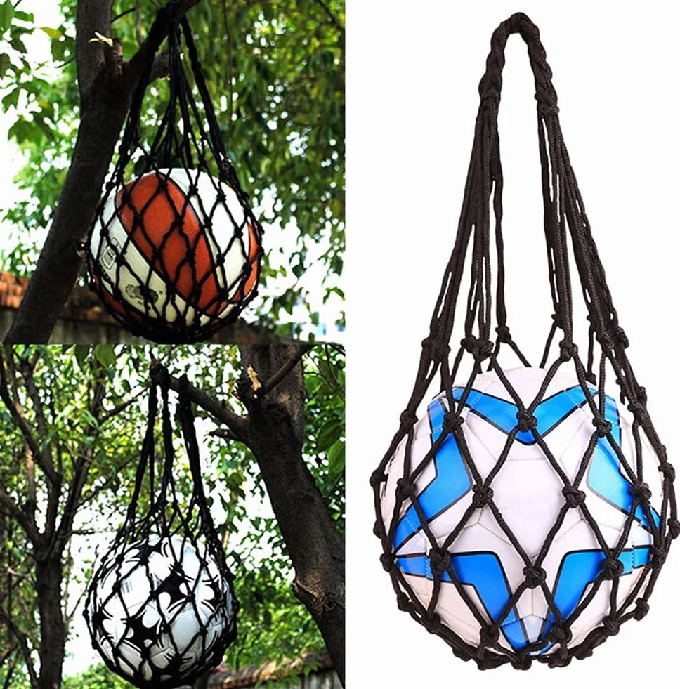 Bolsa de red de baloncesto para almacenamiento de malla, soporte para pelotas deportivas, nailon, duradera, paquete de 2, negro