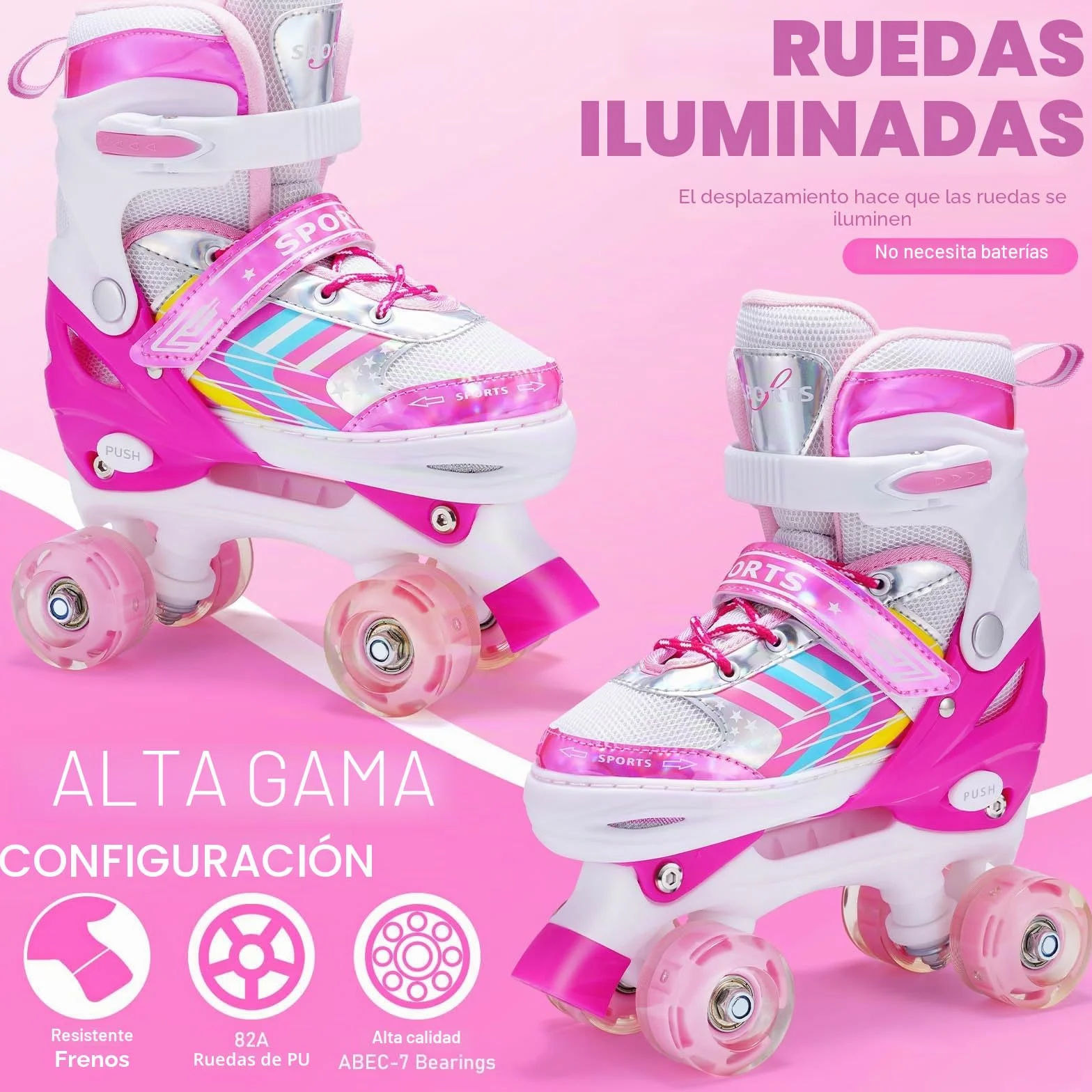 Patines 4 Ruedas Niña Niño Ajustables con Ruedas de iluminación Roller Quad Principiantes