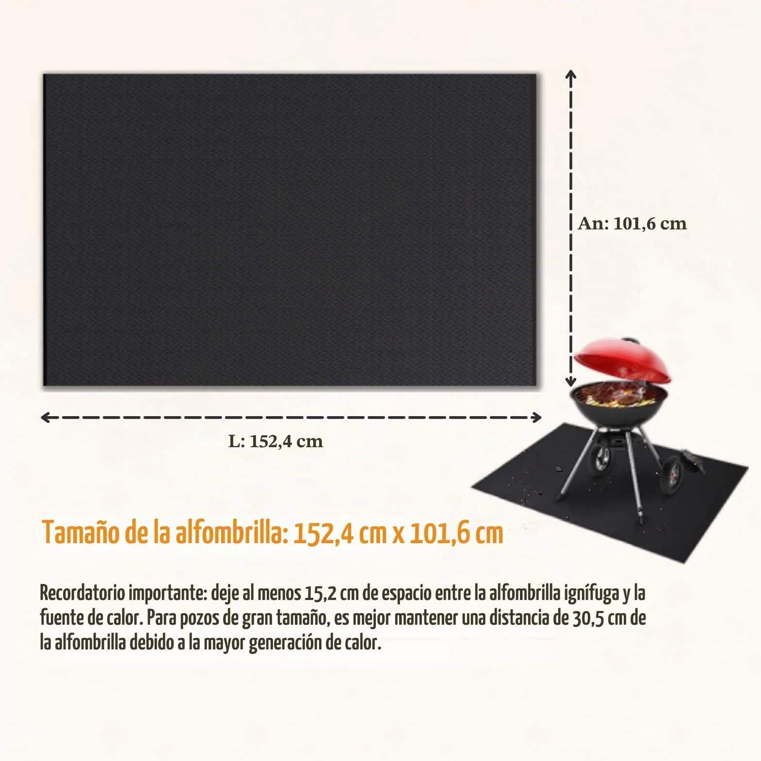 Alfombrilla de parrilla para exteriores, 150 x 102 cm, impermeable, resistente al aceite, soporte ignífugo, doble cara, reutilizable, cuadrada, negro