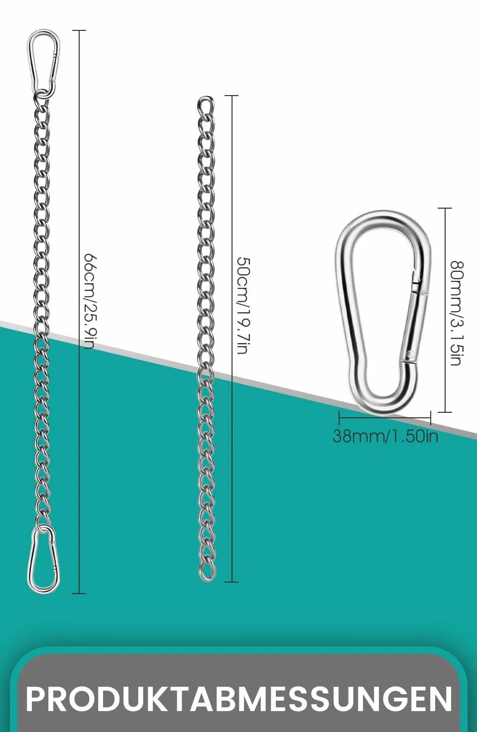 Cadena para Silla Colgante, Cadena de extensión para Silla Colgante, extensión de Cadena para Saco de Boxeo de 66 cm con Dos mosquetones, Carga hasta 250 kg