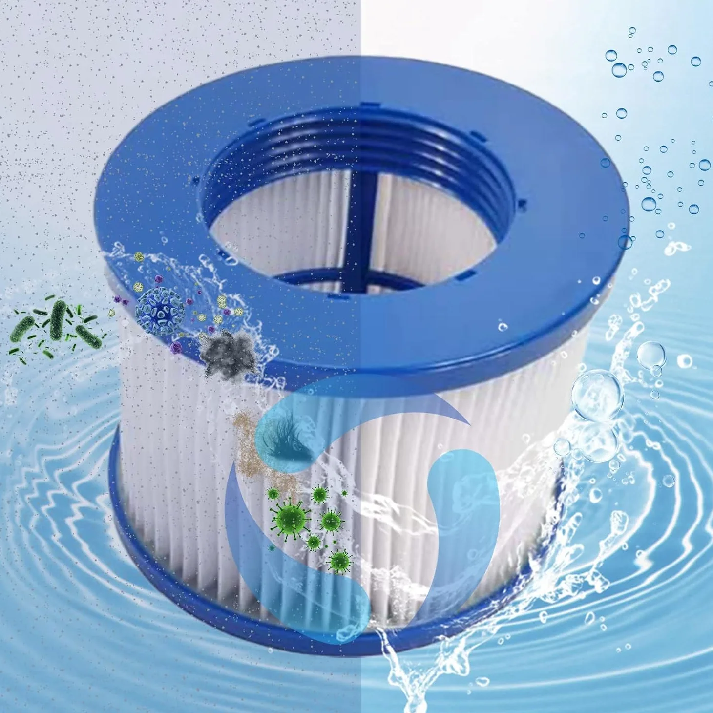 Cartucho de filtro de spa para accesorios de jacuzzi, filtro Clever Spa de 75 x 100 mm, filtro de piscina compatible con piscinas de spa, filtro de láminas (azul-12 unidades)