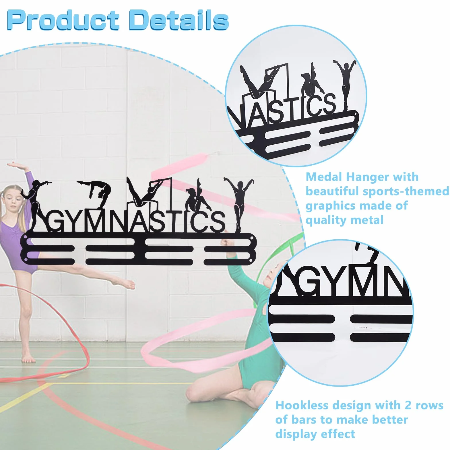 SUPERDANT Porta Medallas de Gimnasia 40x15CM Soporte para Colgar Medallas