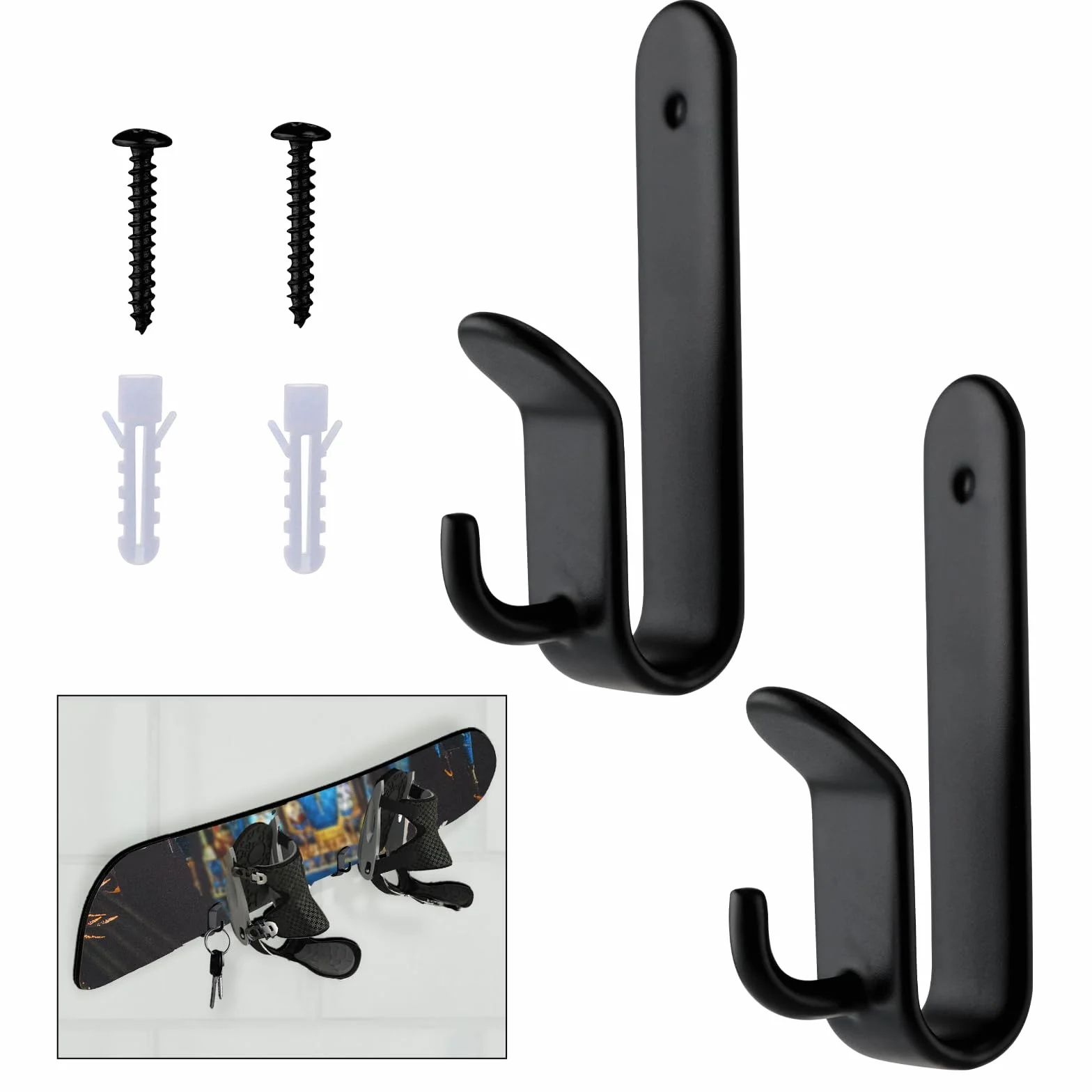 PEUTIER Soporte de Pared para Snowboard Horizontal, Estante de Exhibición de Acero Fuerte, Montaje de Pared para Snowboard, Tabla de Esquí, Longboard (Negro)