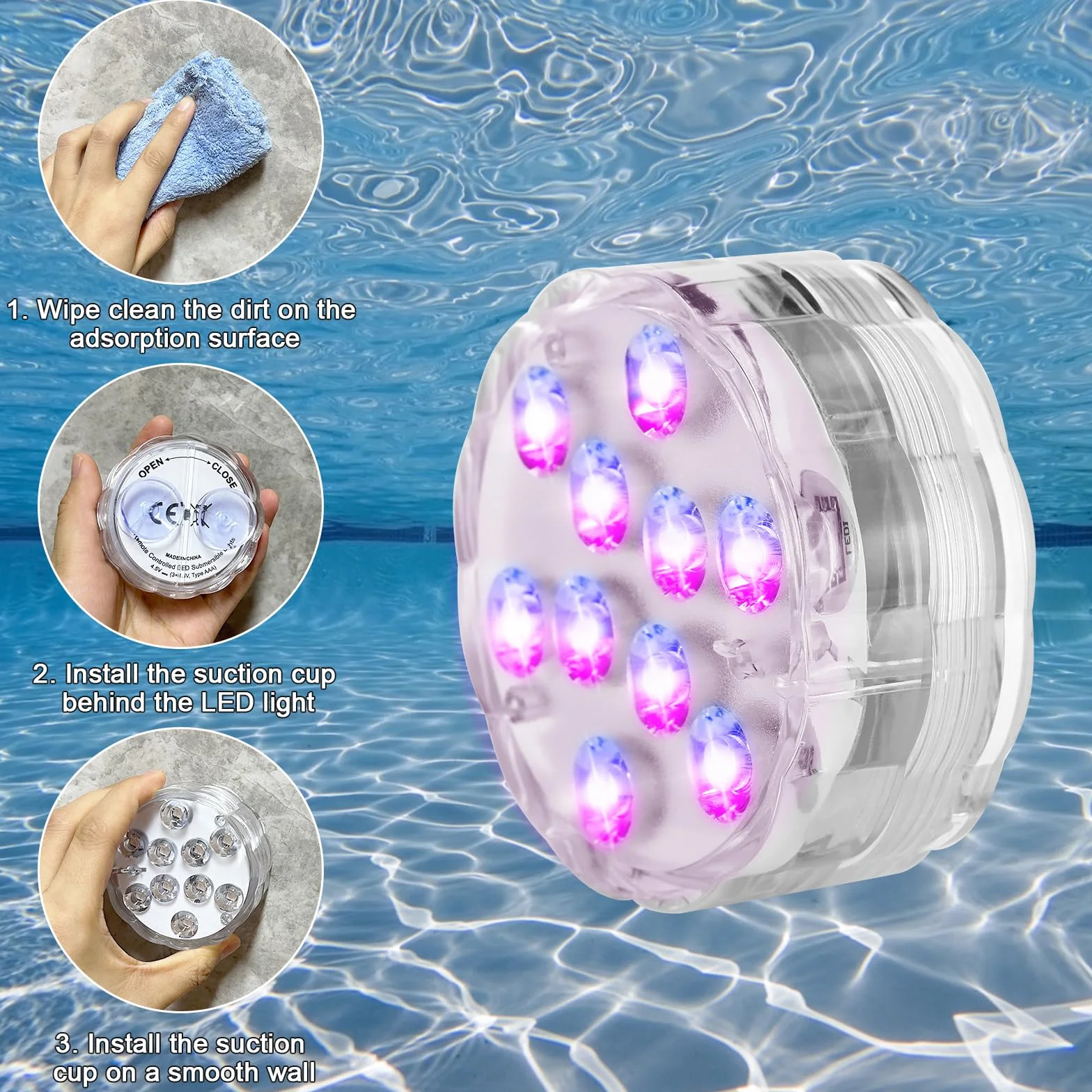 Luces Piscina, Luces Led Sumergibles, Con Control Remoto, luz Piscina Sumergible IP68 Impermeables, Para Piscinas, Jarrones, Acuarios, Estanques, BañEras Y Para Navidad y Fiestas Decoración, 4 Piezas