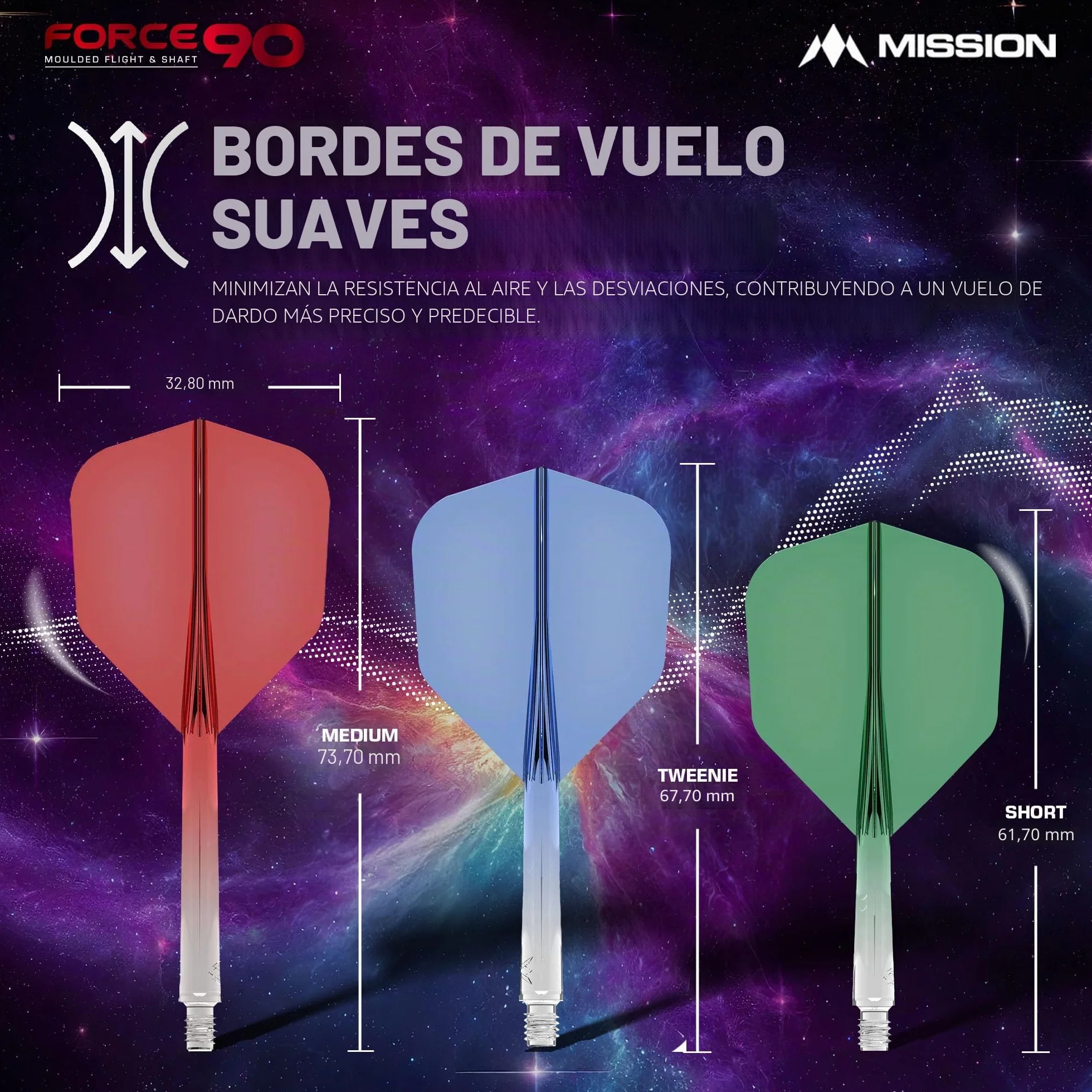Mission Darts Force 90 Sistema integrado de vuelo y eje de dardos 2 en 1 Paquete de 3 Estándar n.º 6