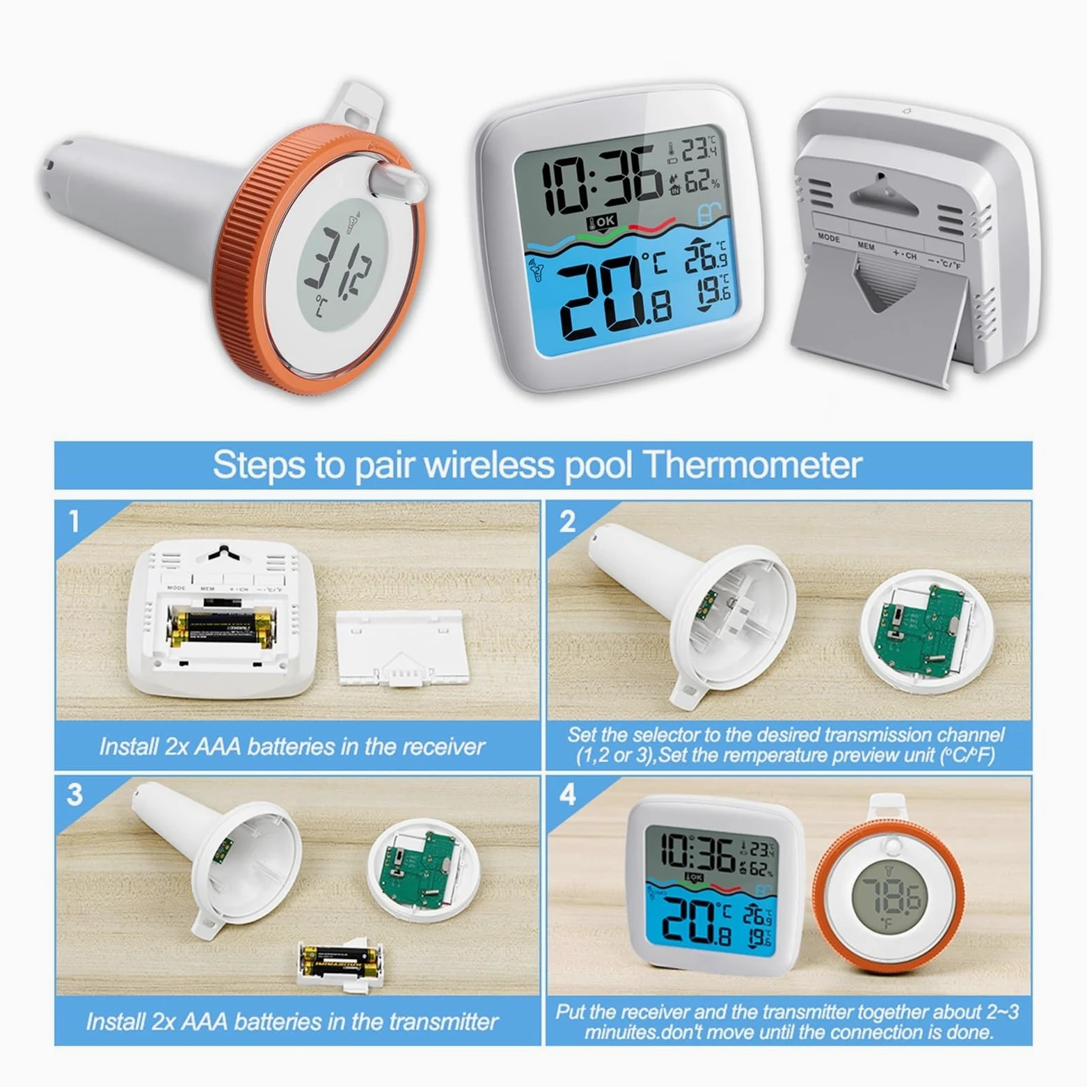 Termohigrómetro Termómetro Digital Flotante For Piscina, Control Remoto Inalámbrico, Termómetro Interior For Exteriores, For Piscina, Baño, Agua, Spas, Acuarios