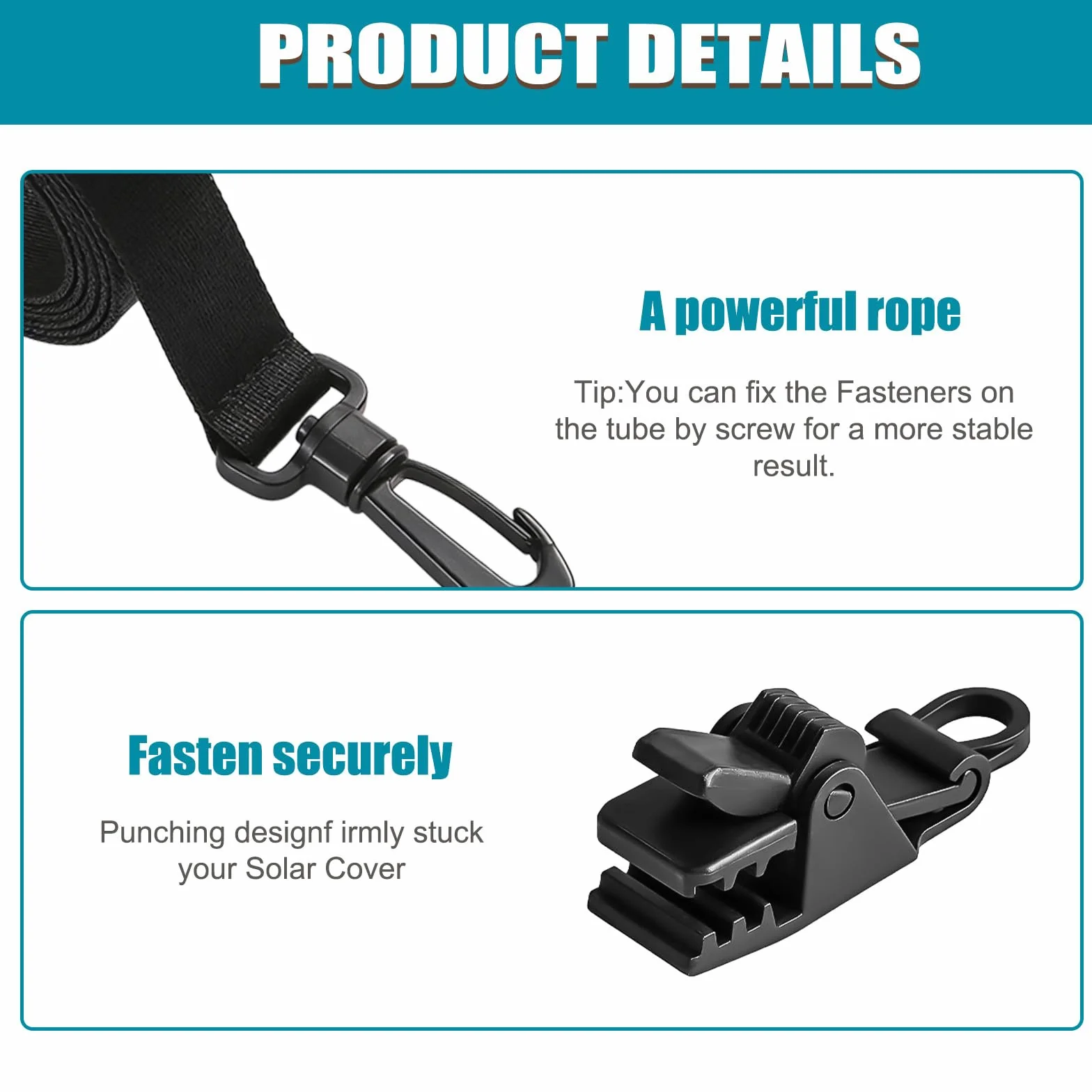 BORDEAG 8 unidades de enrolladores de piscina, bandas de sujeción para láminas solares, correas tensoras con trinquete, cintas de fijación, para cubiertas de lona de piscina, color negro