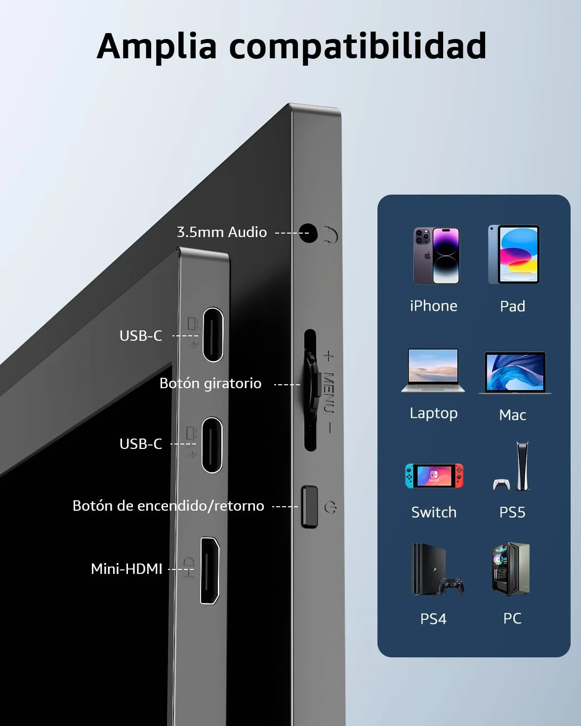 Yodoit Monitor Portátil 15,6" IPS FHD 1920×1080P USB-C HDMI Altavoces Integrados para PC/Mac/PS5
