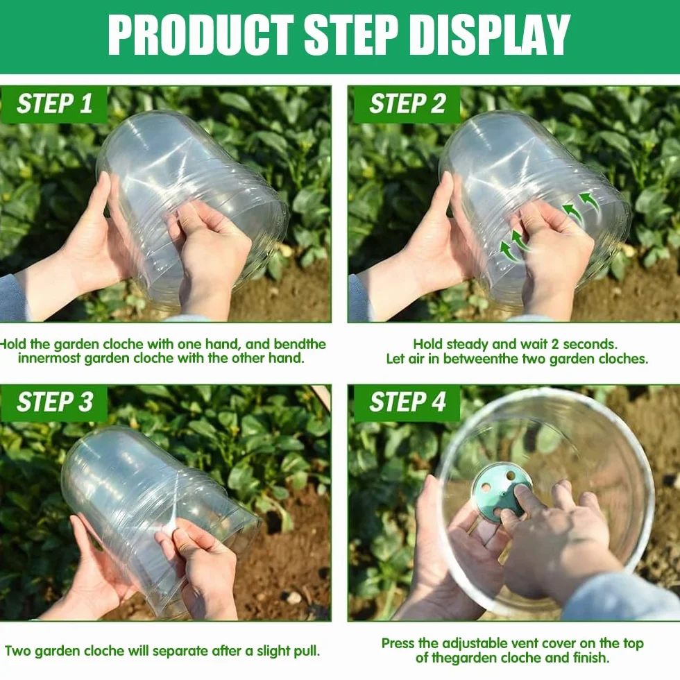 Campanas para Plantas de Jardín, 20 Piezas Campana de Planta de Plástico, Reutilizable Mini Invernadero Reutilizable Cubierta con 20 Etiquetas y 60 Clavijas de Seguridad para Protección Plantas