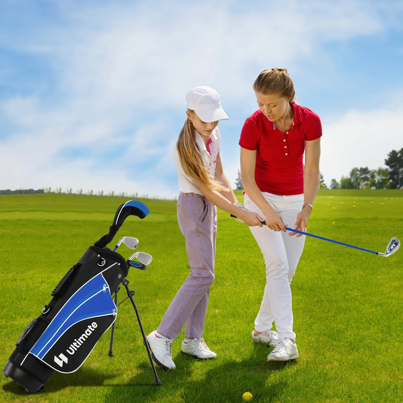 COSTWAY Set de Palos de Golf para Niños 8-13 Años, Incluye Madera 3, Hierros 7 y 9, Putter, Bolsa