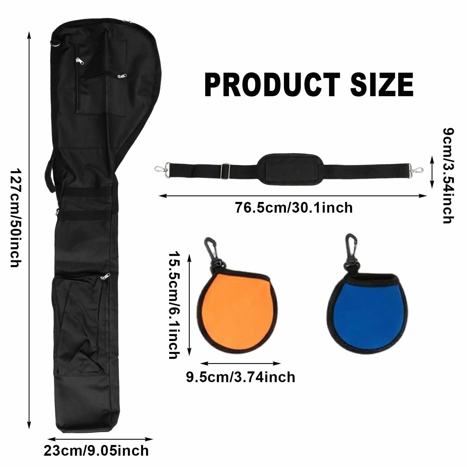 Mini Golfbag Black Bolsa de Viaje Plegable Impermeable para 8-10 Palos de Golf