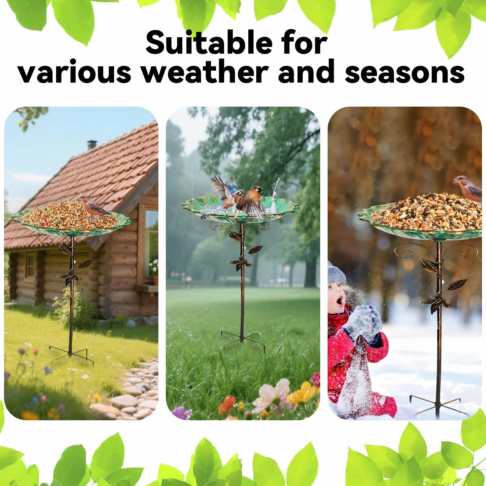 Pajaros Exterior De Gran Tamaño, Con Una Base Robusta De Cinco Patas, Bebedero Para Pájaros De Estilo Retro De Metal De 78 Cm, Resistente Al Frío, Bebedero Vertical Para Jardín