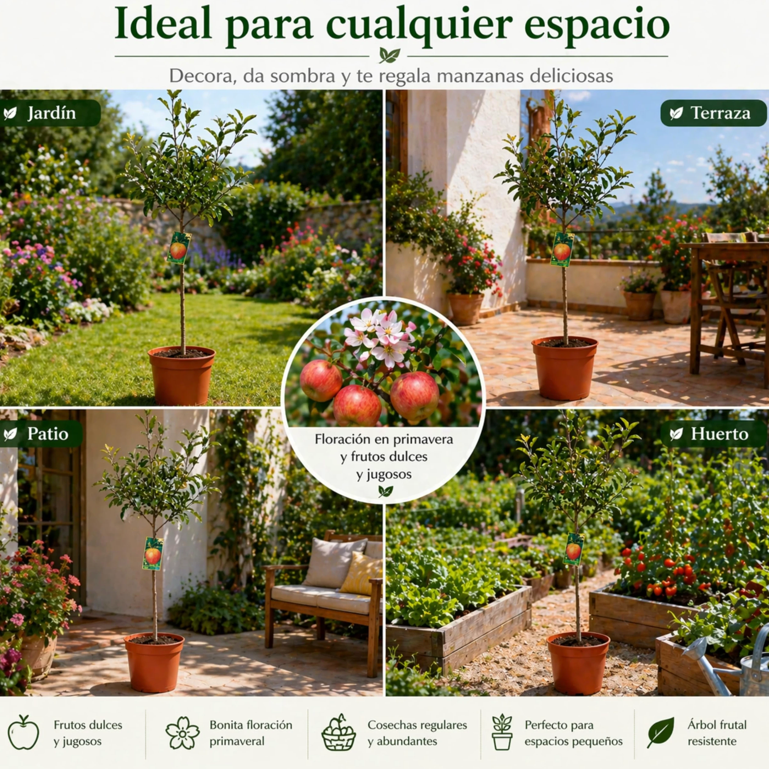 Manzano Royal Gala Planta Natural en Maceta 140 cm de altura, Árbol Frutal Exterior con Manzanas Dulces Árbol Natural para Jardín Terraza Huerto Fácil Cultivo. Manzano