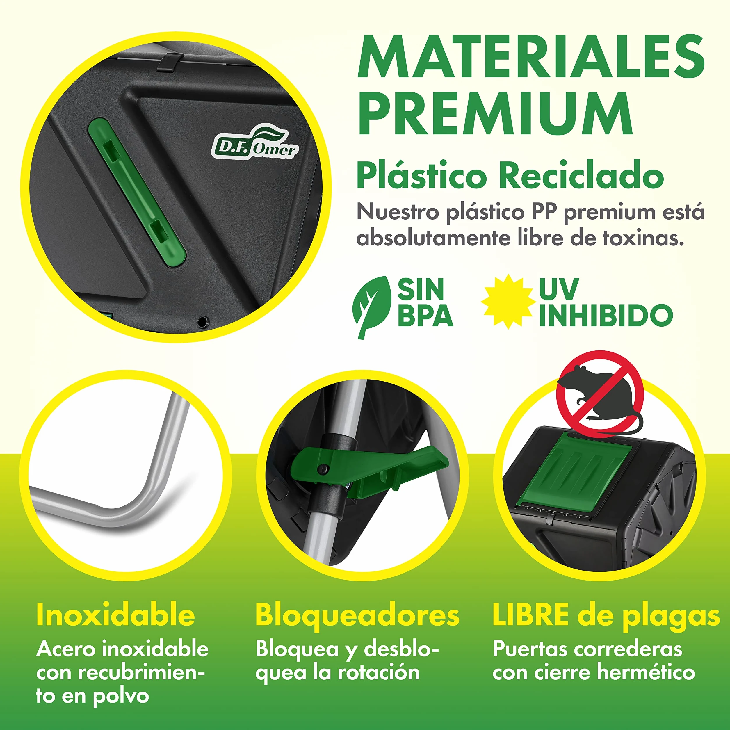 DF OMER Contenedor De Compostaje De Una Cámara para Jardín Al Aire Libre - Diseño Compacto Capacidad De 105L - Compostador De Barril con Tambor Rodante Resistente