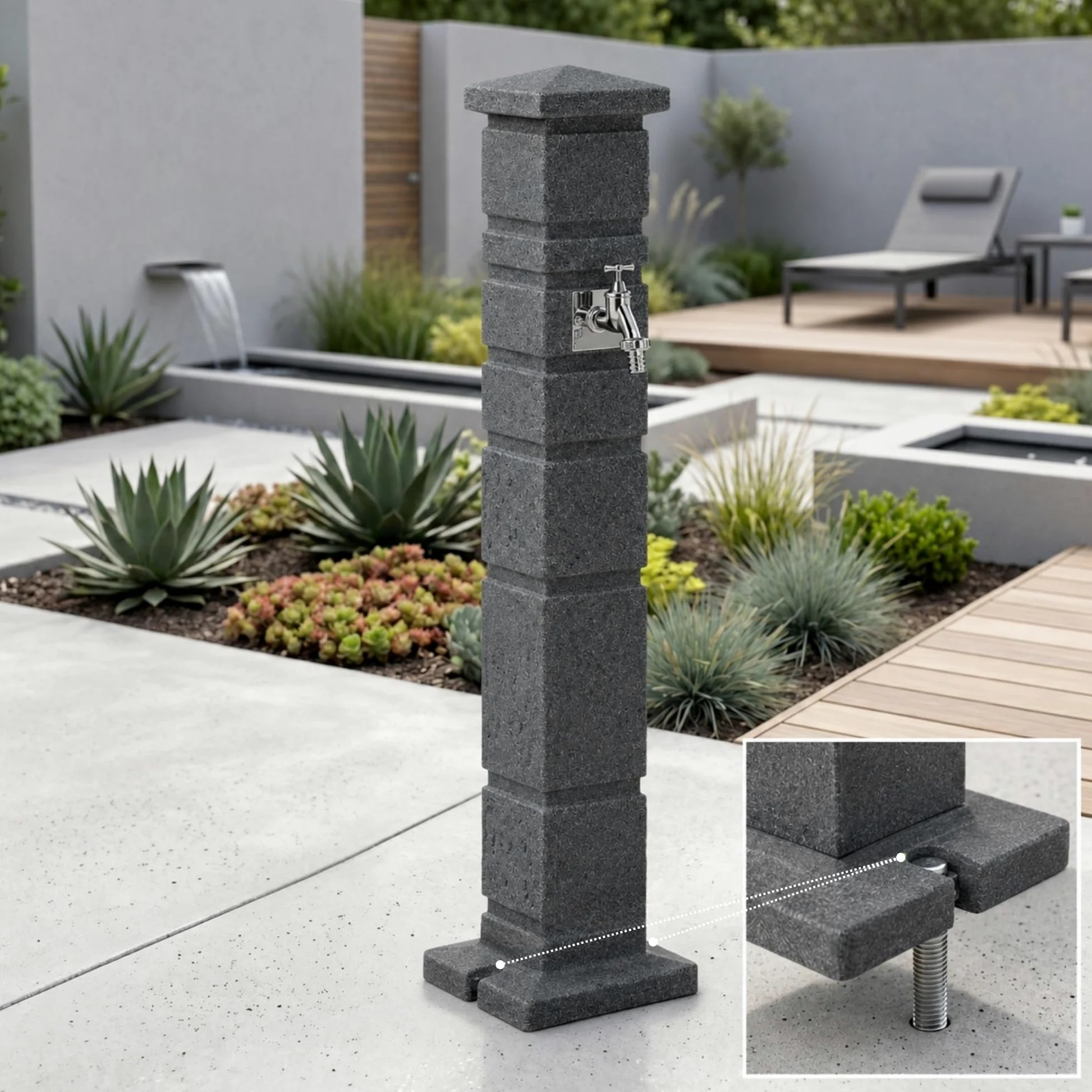 YourCasa Columna de agua clásica para jardín con aspecto de granito, columna romana con grifo de 3/4 y caja de almacenamiento, 111 cm, resistente a la intemperie (antracita)