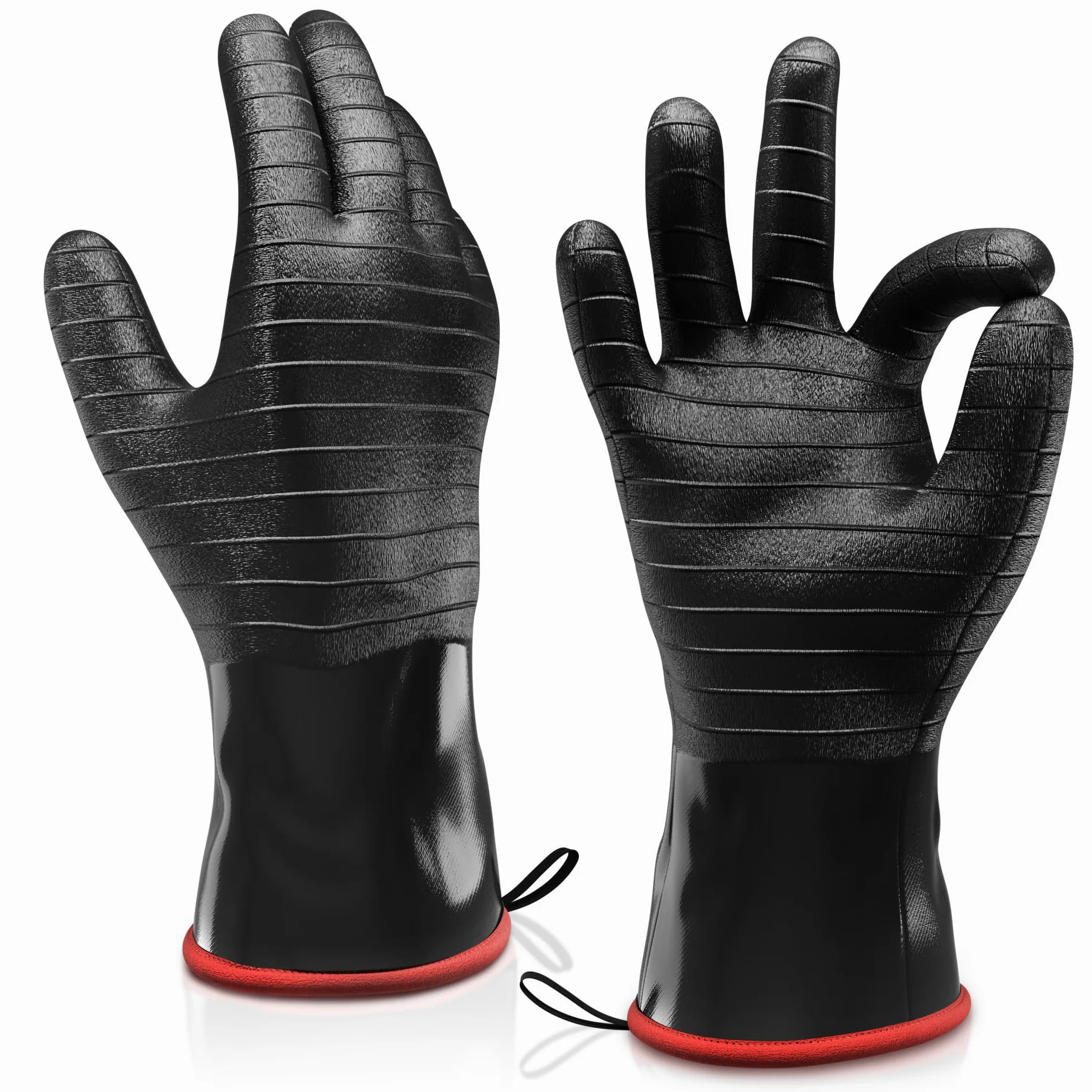 Guantes de barbacoa resistentes al calor, manga larga, agarre texturizado para manejar alimentos húmedos, grasos o grasos, resistentes al fuego y alimentos, guantes de horno para ahumador, parrillas y
