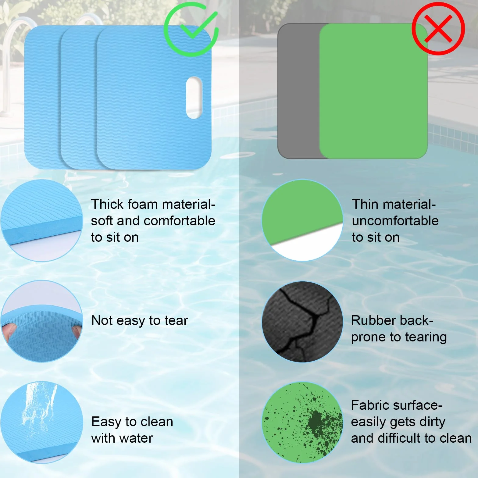 BOXOB 3uds Tapetes Sentarse Junto Piscina, 40x30x1cm Portátil Almohadilla Sentarse Playa Antideslizante Impermeable Cojines Asiento Regalo para Piscina Camping Viajes Descansar Aire Libre (Azul)