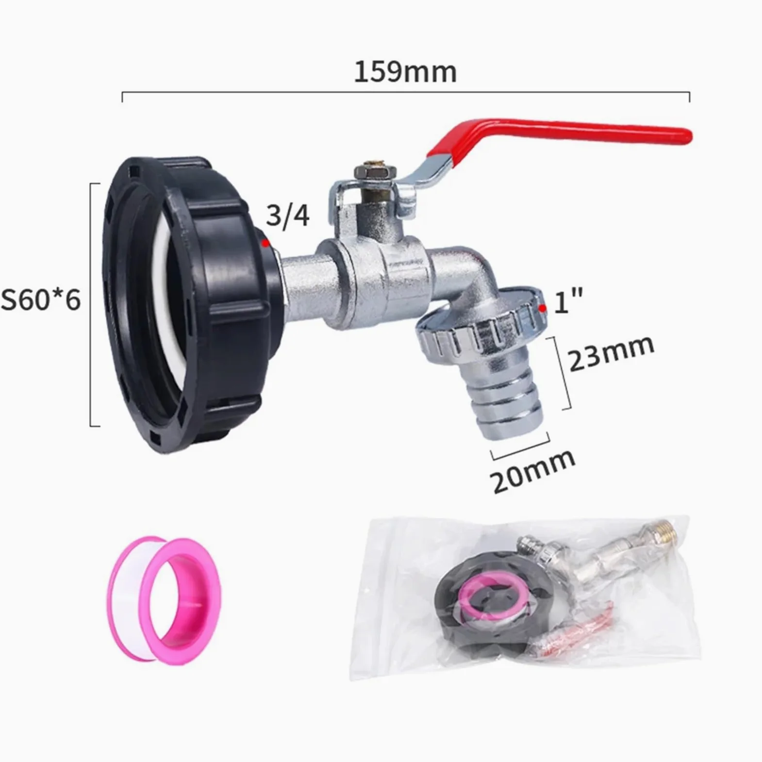 IBC - Adaptador de grifo de tanque -S60X6, rosca gruesa, grifo de conexión rápida para mangueras de 3/4 pulgadas, válvulas de conector de latón (aleación)